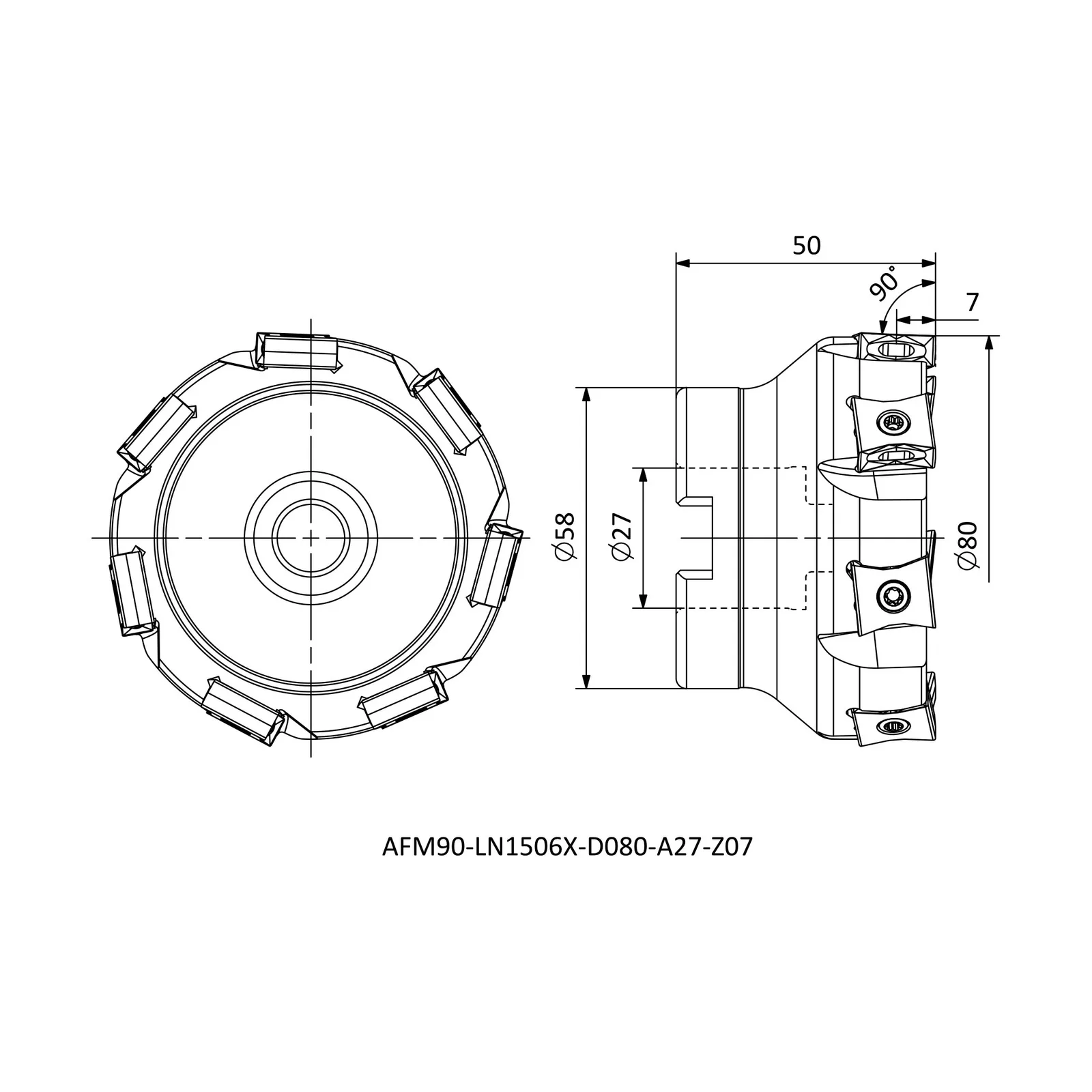 AFM90-LN1506X-D080-A27-Z07 &mdash; dimensioned drawing