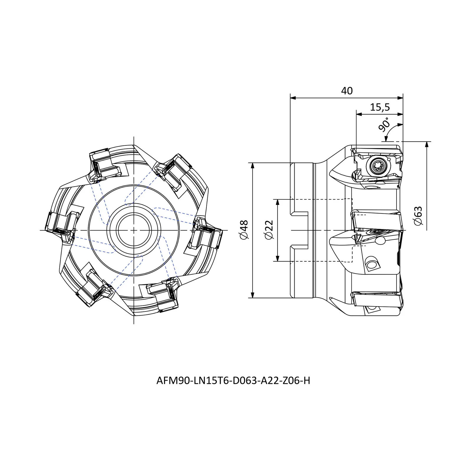AFM90-LN15T6-D063-A22-Z06-H &mdash; dimensioned drawing