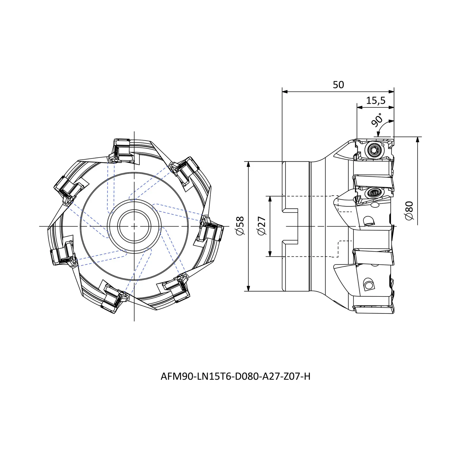AFM90-LN15T6-D080-A27-Z07-H &mdash; dimensioned drawing