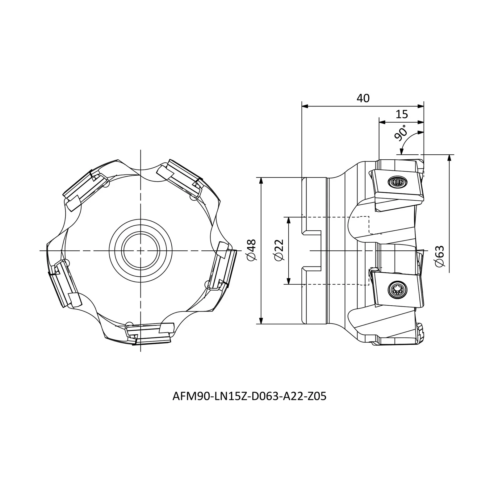 AFM90-LN15Z-D063-A22-Z05 &mdash; dimensioned drawing