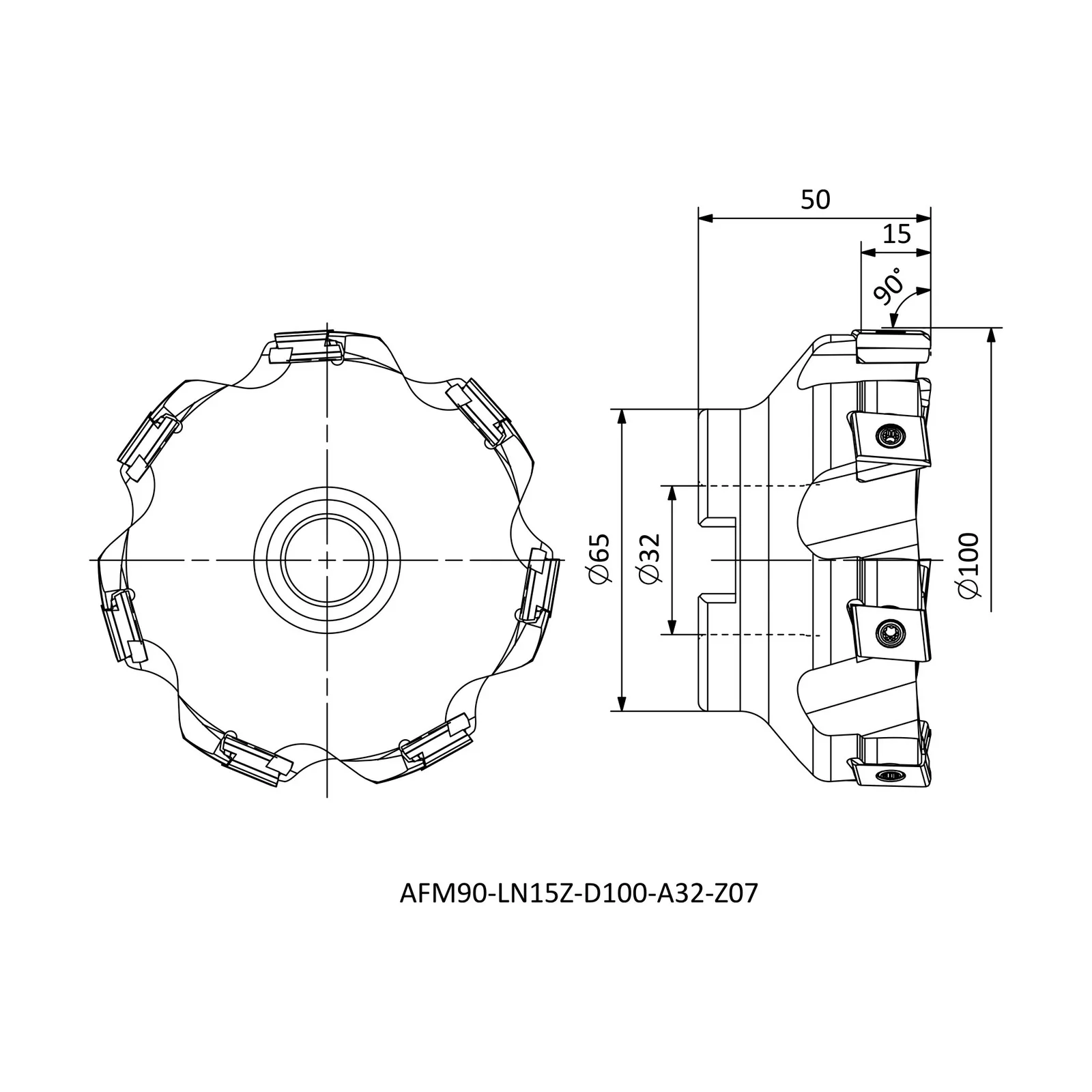 AFM90-LN15Z-D100-A32-Z07 &mdash; dimensioned drawing