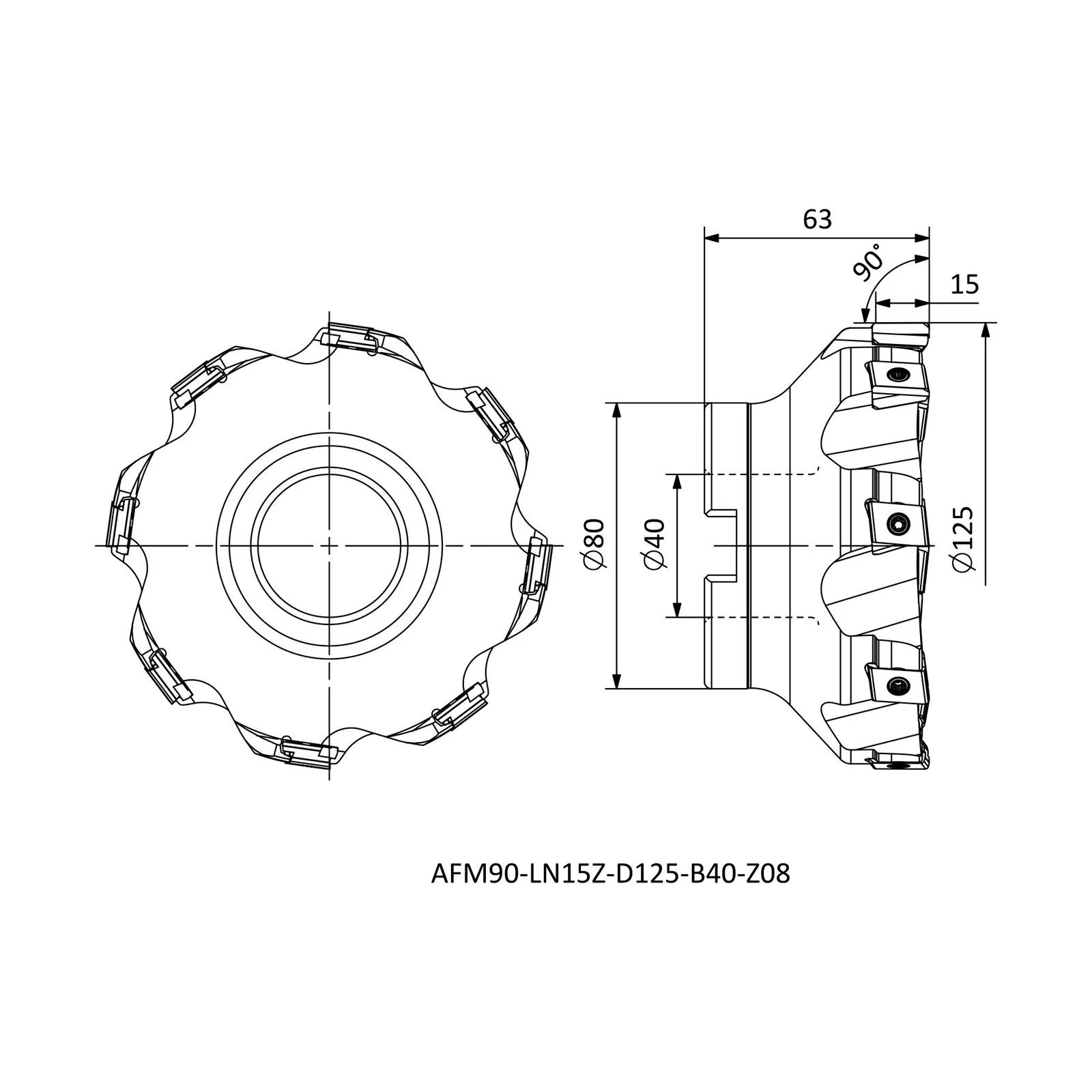 AFM90-LN15Z-D125-B40-Z08 &mdash; dimensioned drawing