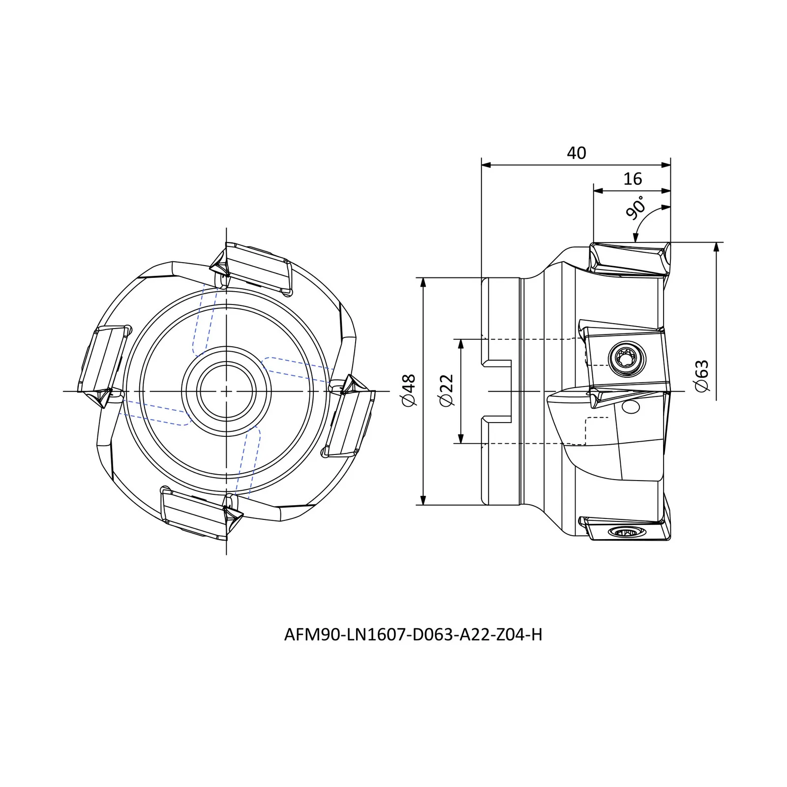 AFM90-LN1607-D063-A22-Z04-H &mdash; dimensioned drawing