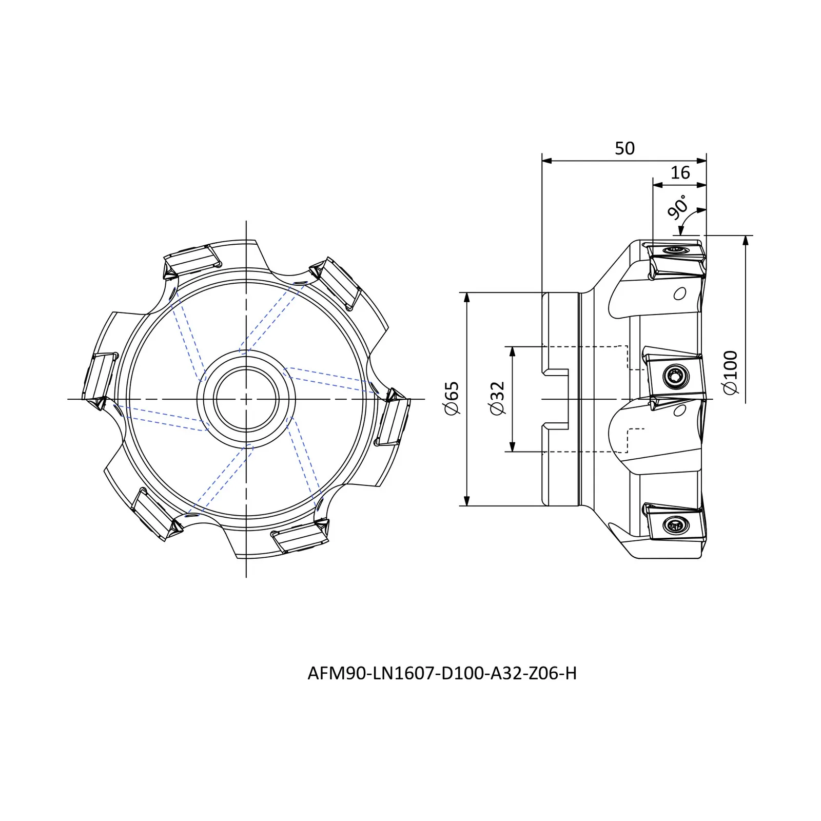 AFM90-LN1607-D100-A32-Z06-H &mdash; dimensioned drawing