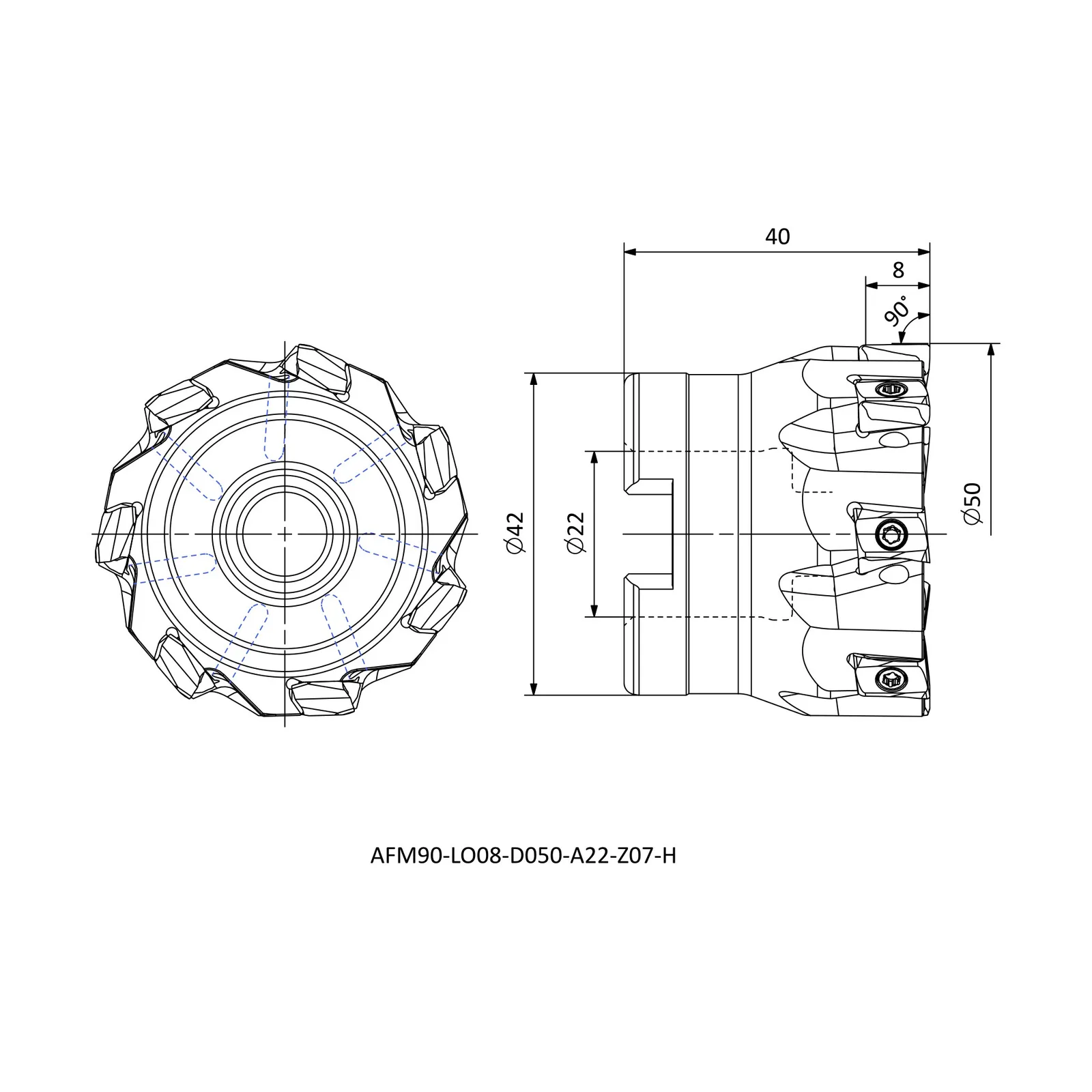 AFM90-LO08-D050-A22-Z07-H &mdash; dimensioned drawing