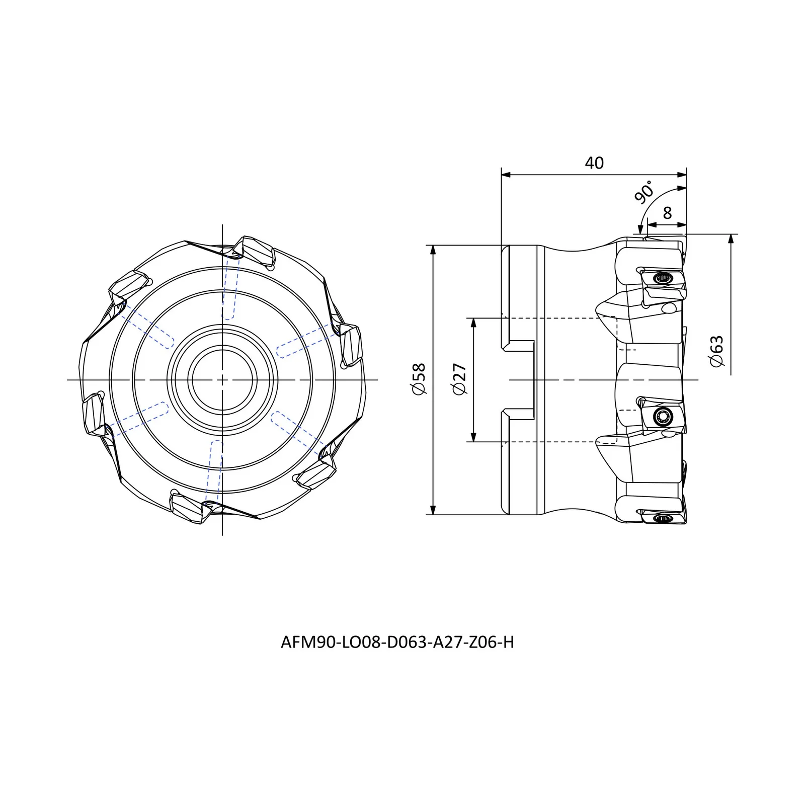 AFM90-LO08-D063-A27-Z06-H &mdash; dimensioned drawing