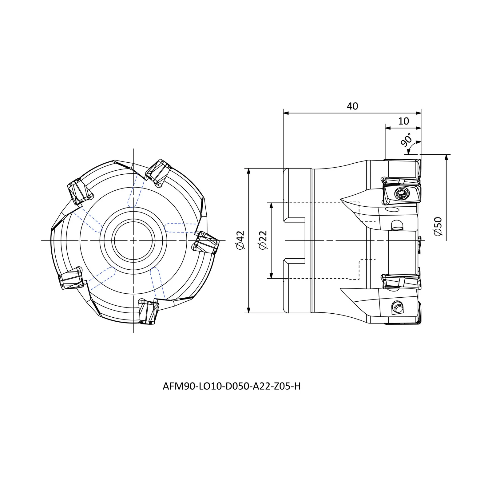 AFM90-LO10-D050-A22-Z05-H &mdash; dimensioned drawing