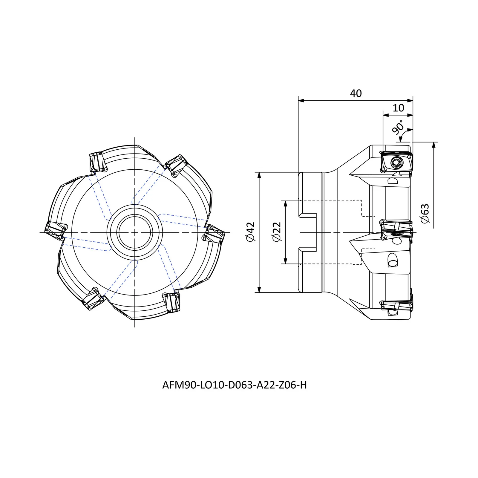 AFM90-LO10-D063-A22-Z06-H &mdash; dimensioned drawing