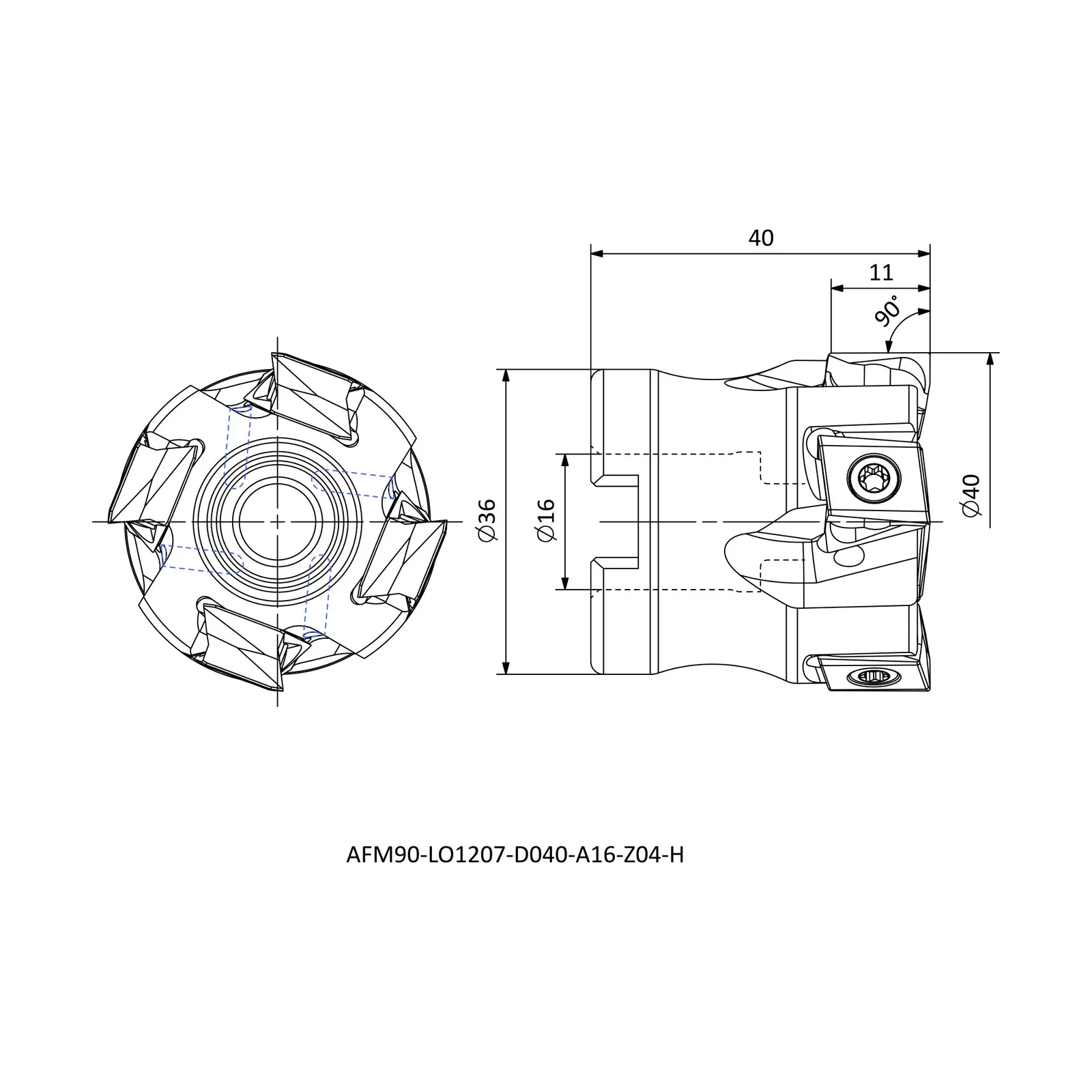AFM90-LO1207-D040-A16-Z04-H &mdash; dimensioned drawing