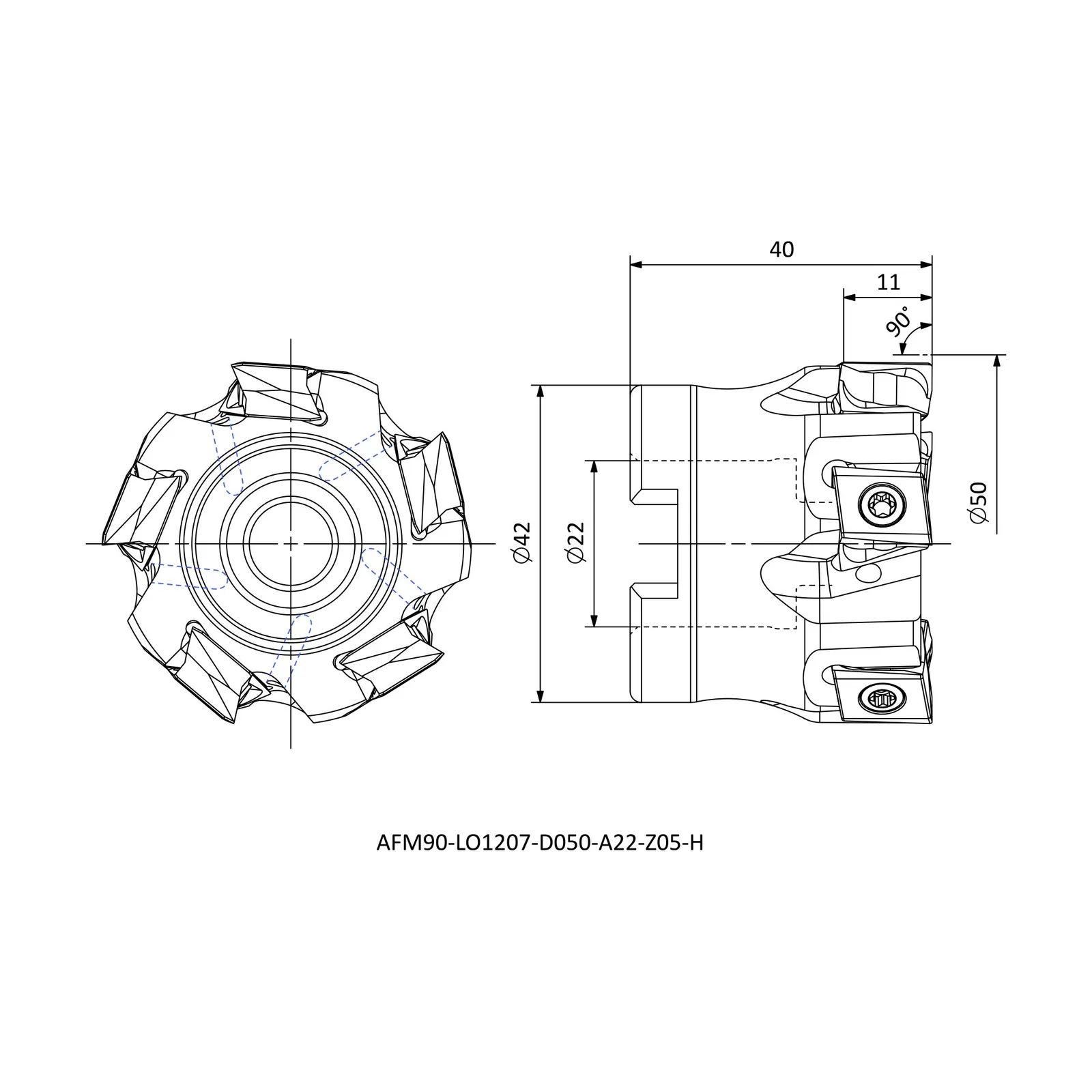 AFM90-LO1207-D050-A22-Z05-H &mdash; dimensioned drawing