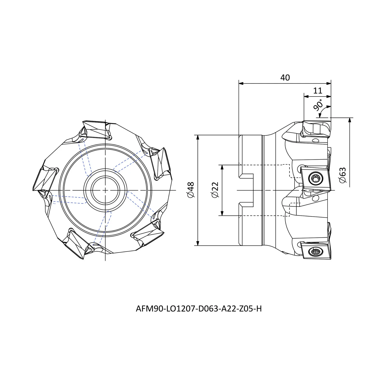 AFM90-LO1207-D063-A22-Z05-H &mdash; dimensioned drawing