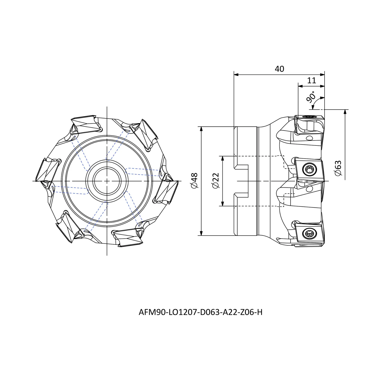 AFM90-LO1207-D063-A22-Z06-H &mdash; dimensioned drawing