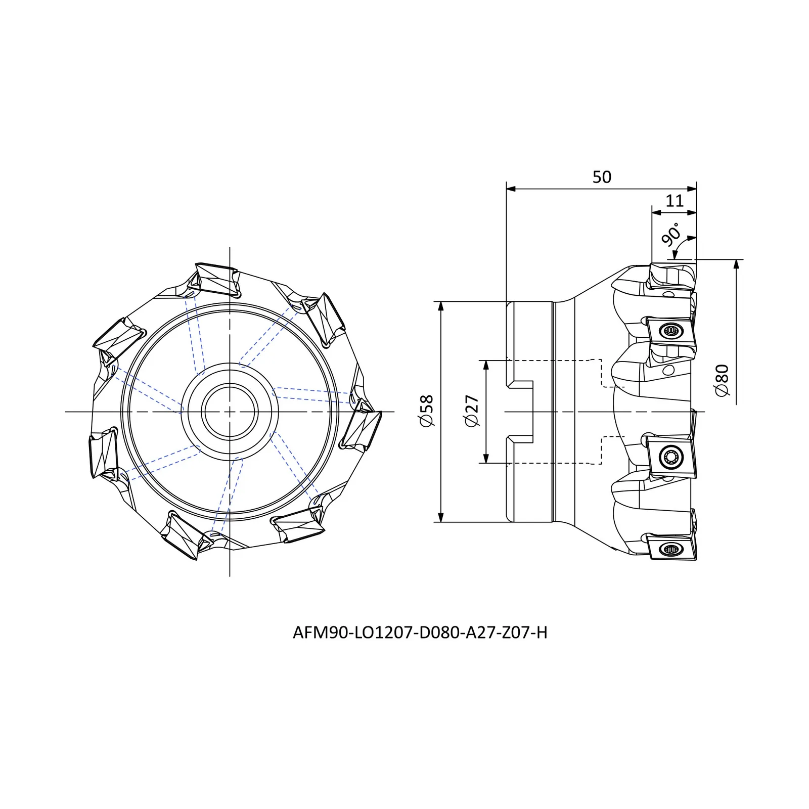 AFM90-LO1207-D080-A27-Z07-H &mdash; dimensioned drawing
