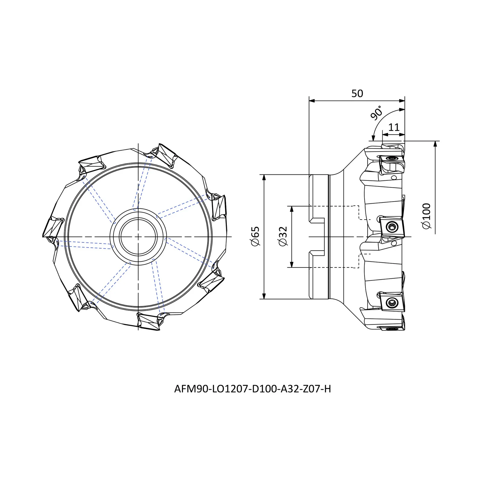 AFM90-LO1207-D100-A32-Z07-H &mdash; dimensioned drawing
