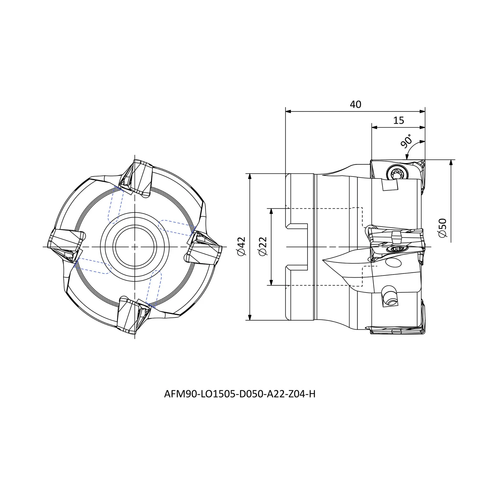 AFM90-LO1505-D050-A22-Z04-H &mdash; dimensioned drawing