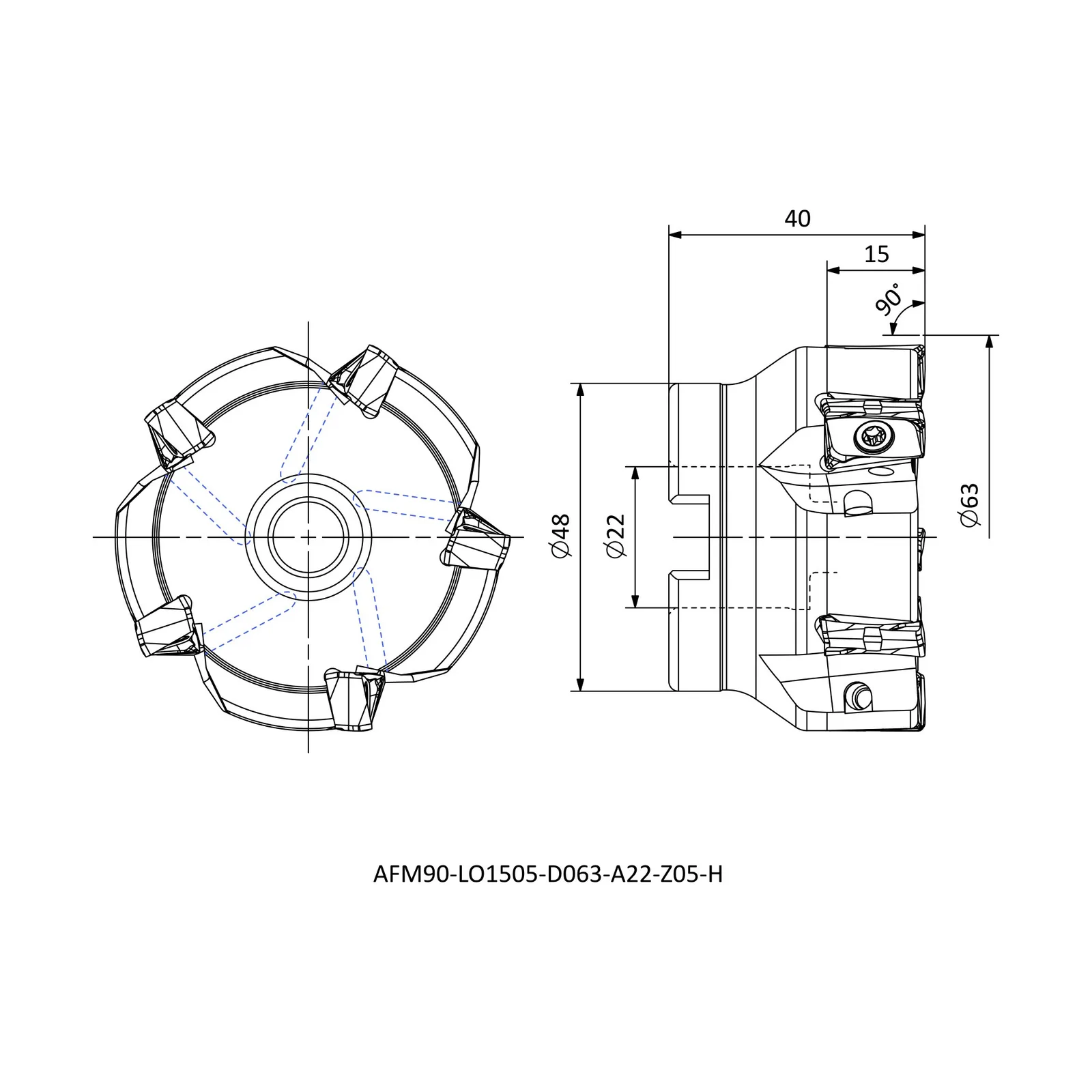 AFM90-LO1505-D063-A22-Z05-H &mdash; dimensioned drawing
