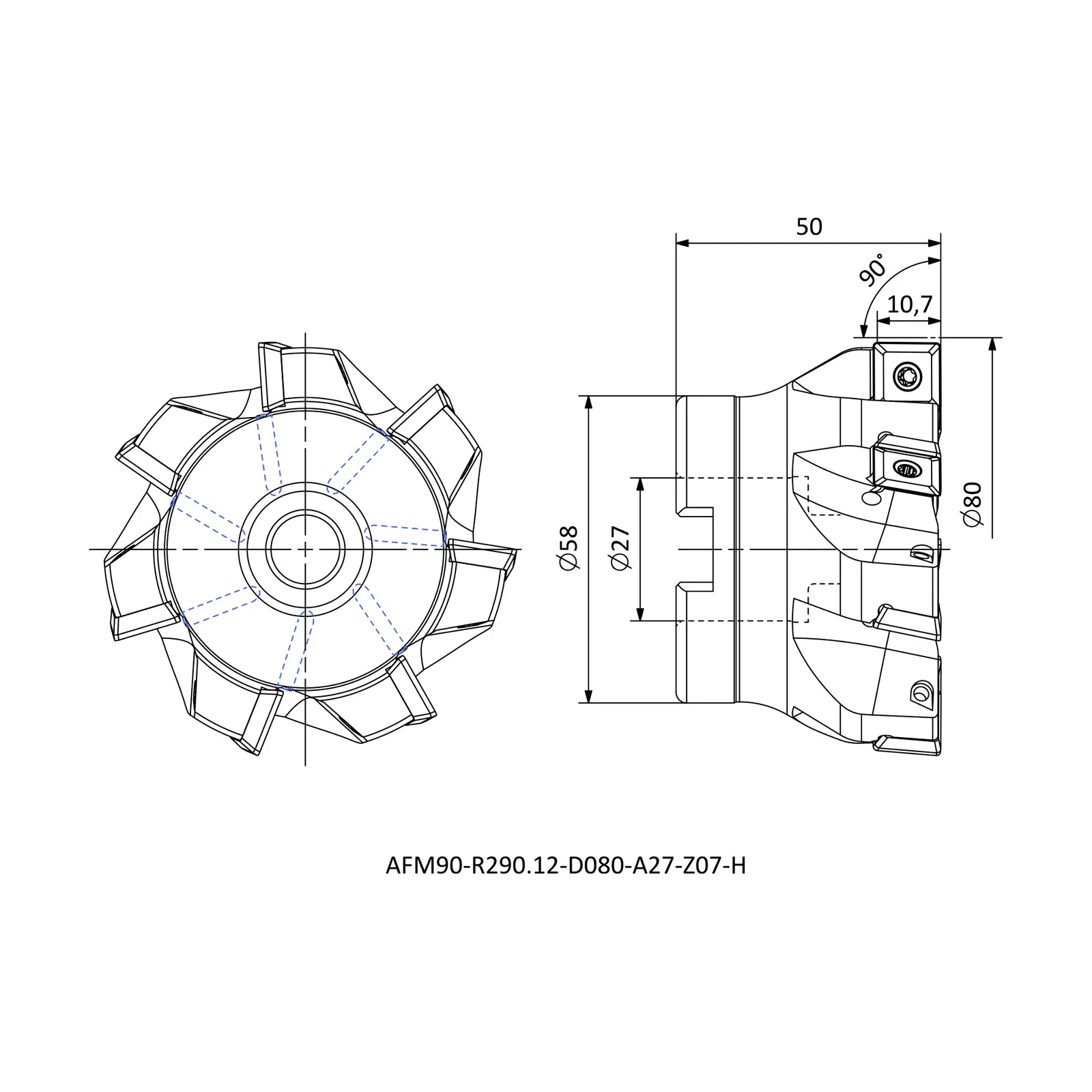 AFM90-R290.12-D080-A27-Z07-H &mdash; dimensioned drawing