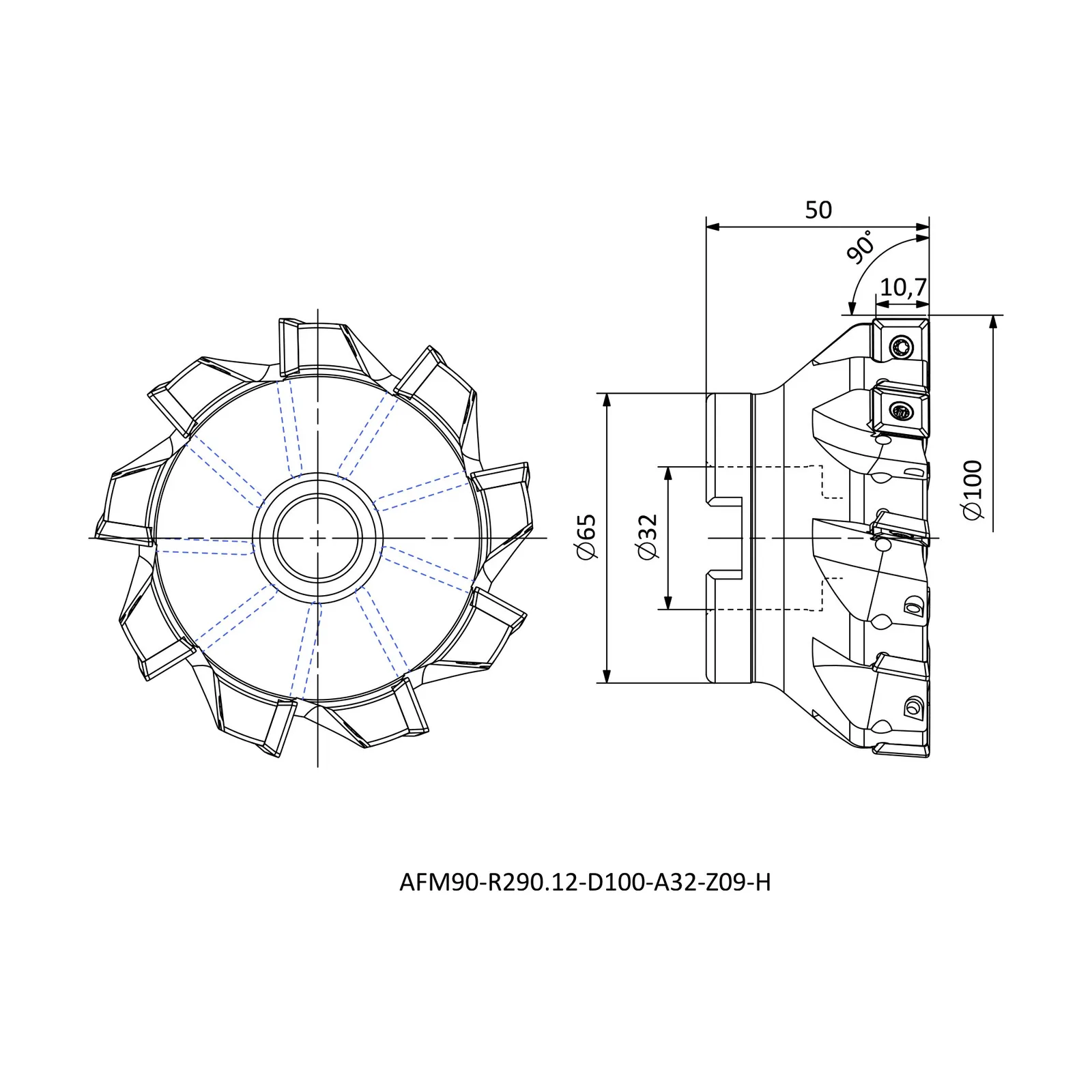 AFM90-R290.12-D100-A32-Z09-H &mdash; dimensioned drawing