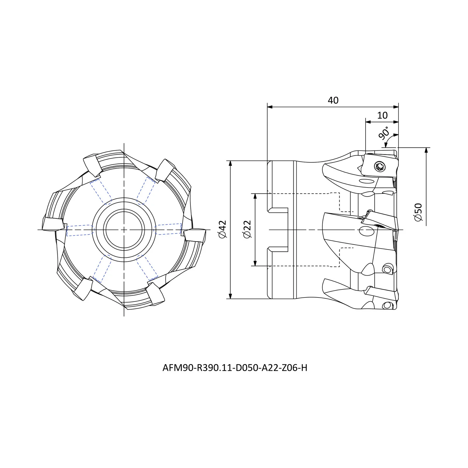 AFM90-R390.11-D050-A22-Z06-H &mdash; dimensioned drawing