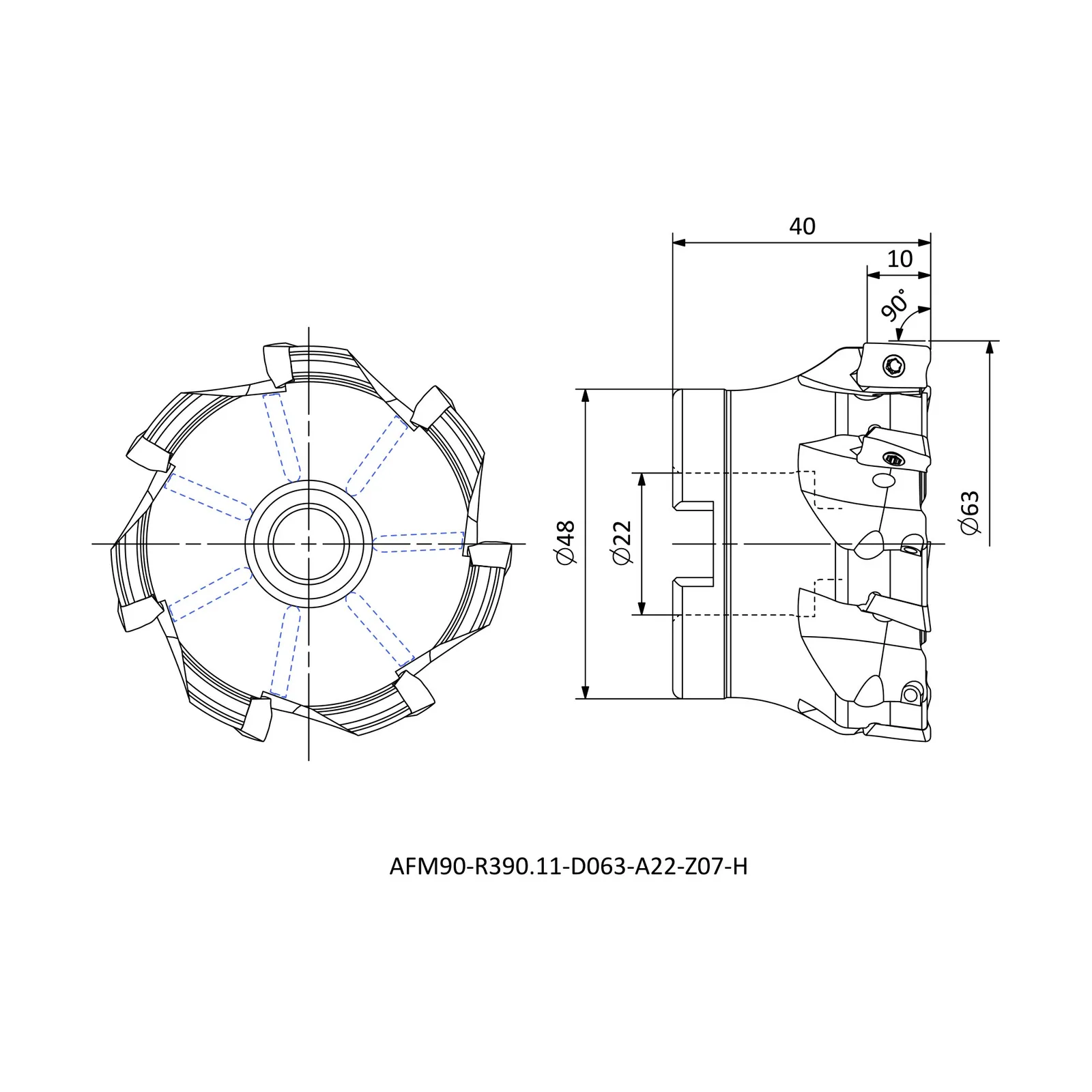 AFM90-R390.11-D063-A22-Z07-H &mdash; dimensioned drawing