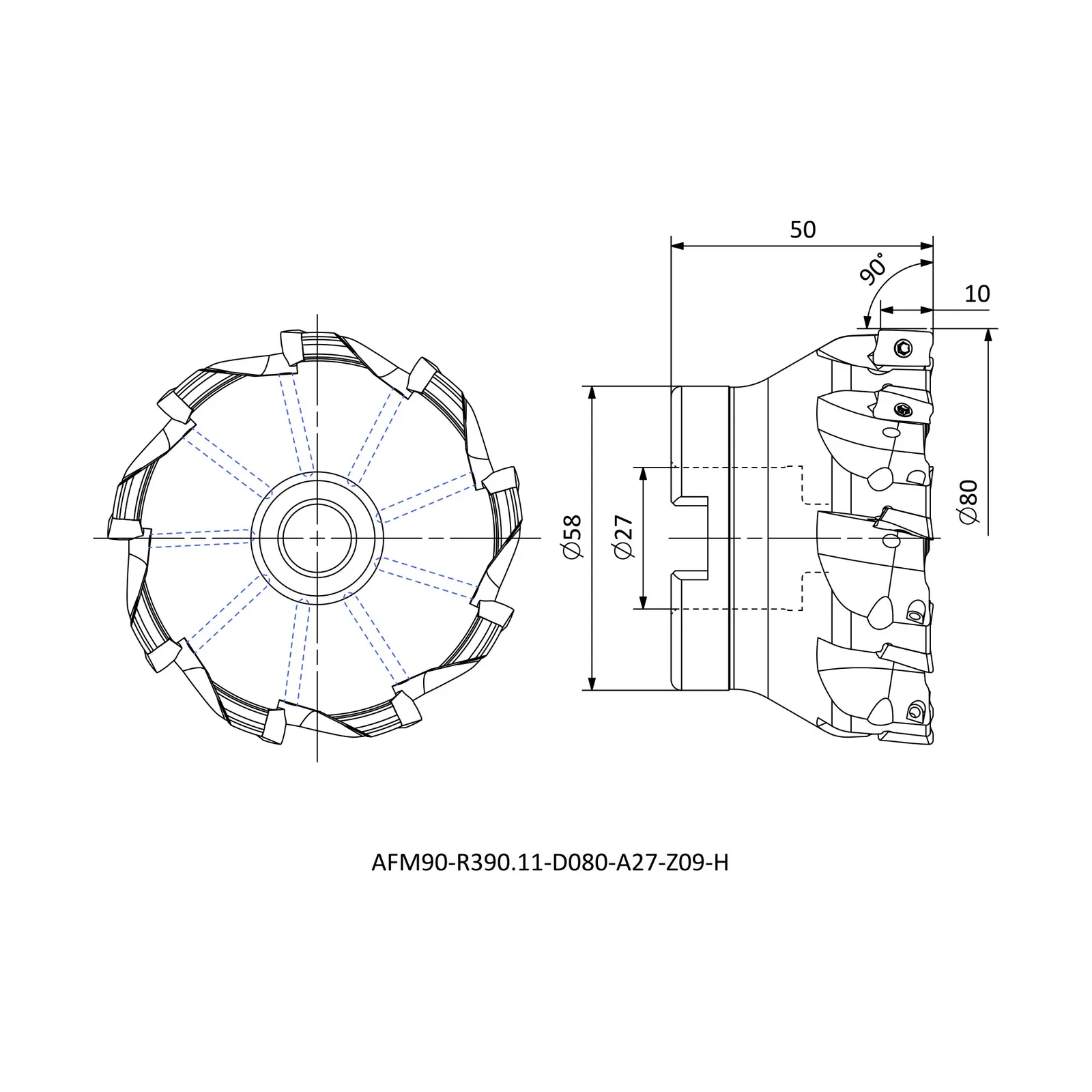 AFM90-R390.11-D080-A27-Z09-H &mdash; dimensioned drawing
