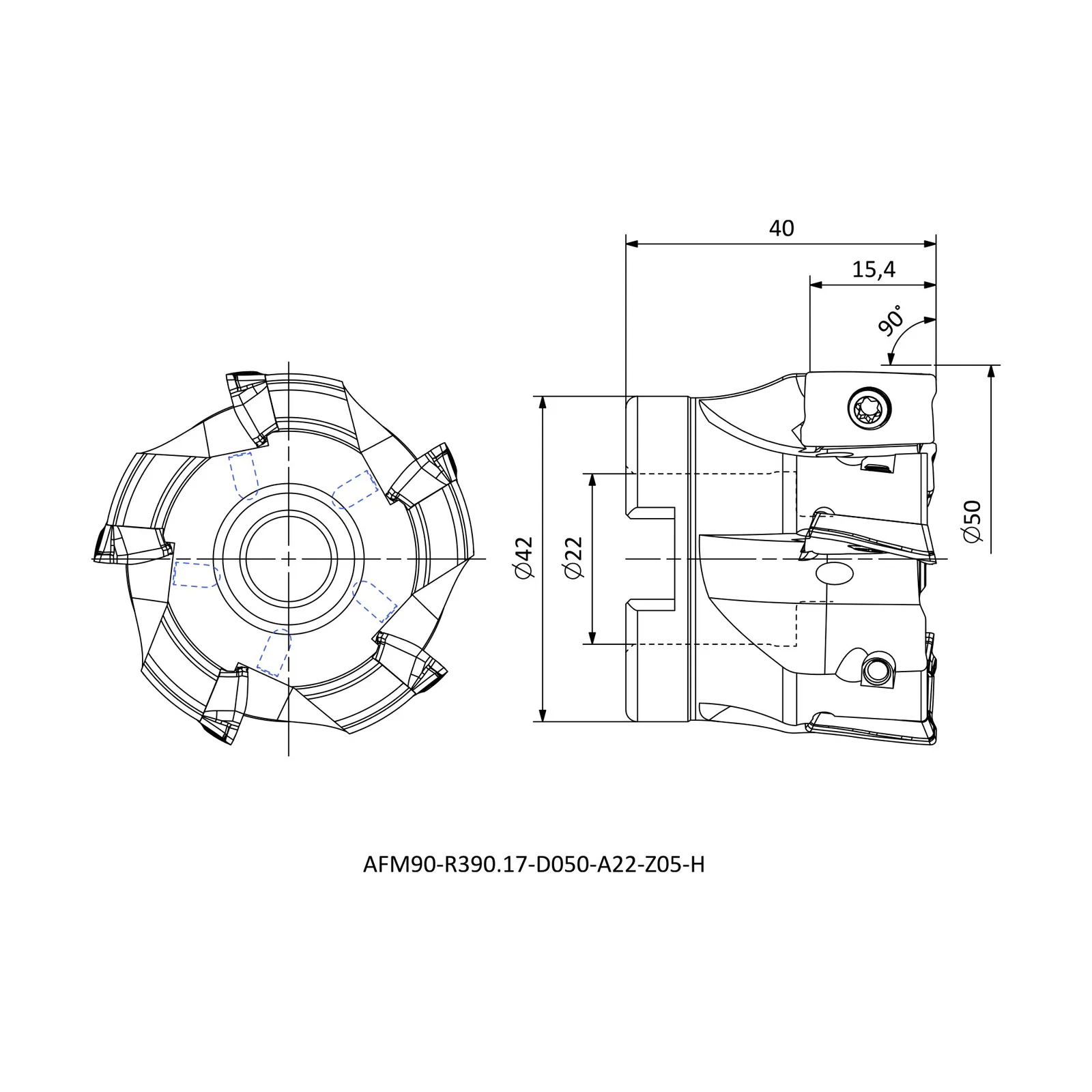 AFM90-R390.17-D050-A22-Z05-H &mdash; dimensioned drawing