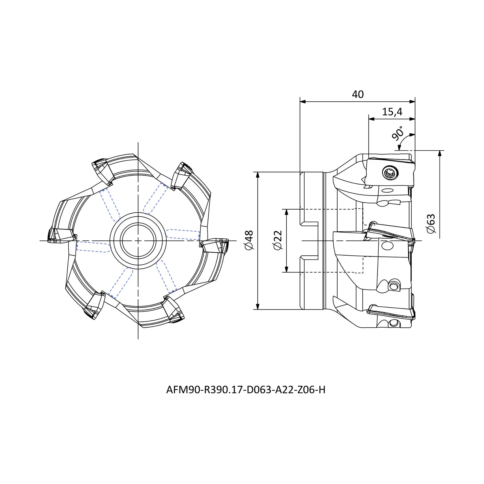 AFM90-R390.17-D063-A22-Z06-H &mdash; dimensioned drawing
