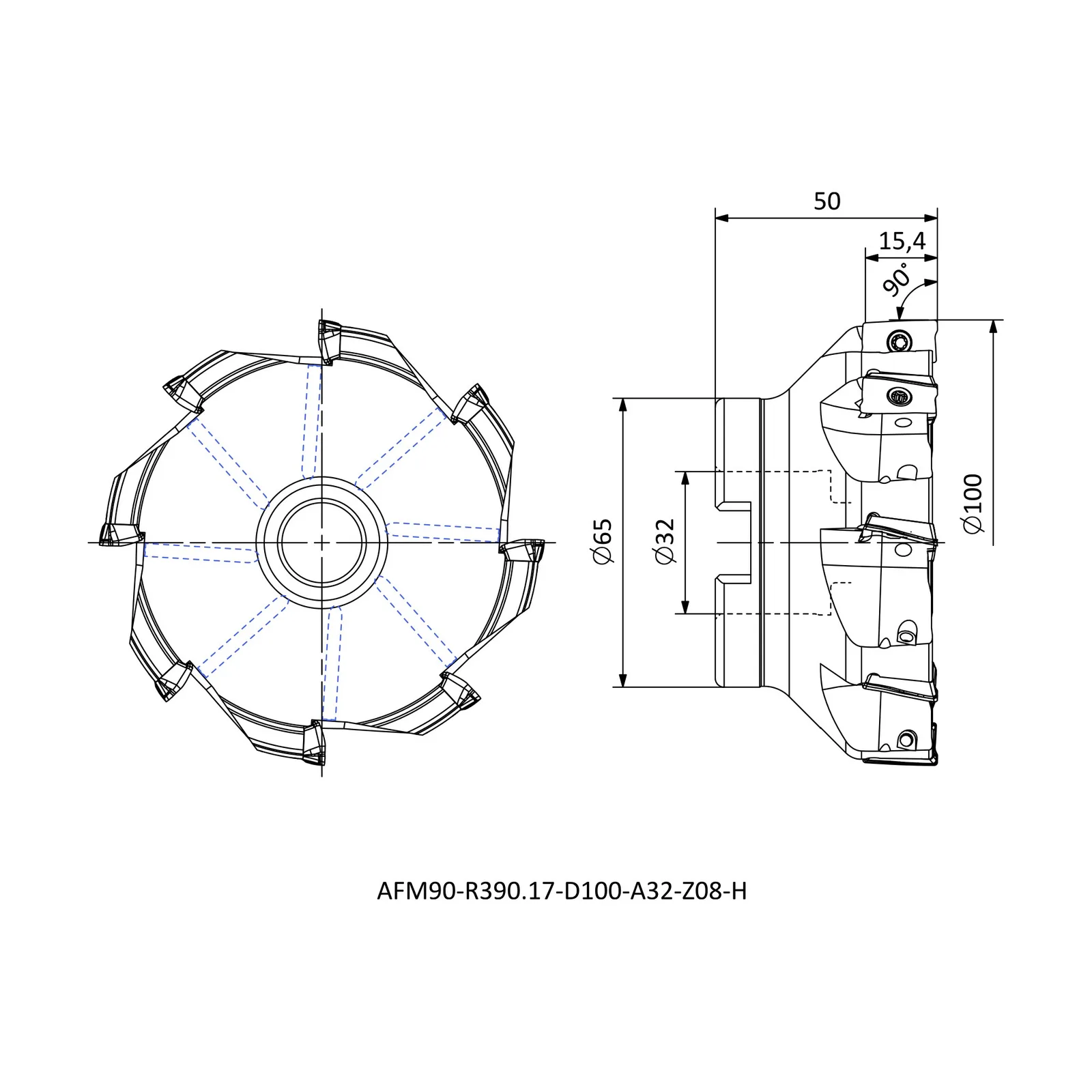 AFM90-R390.17-D100-A32-Z08-H &mdash; dimensioned drawing