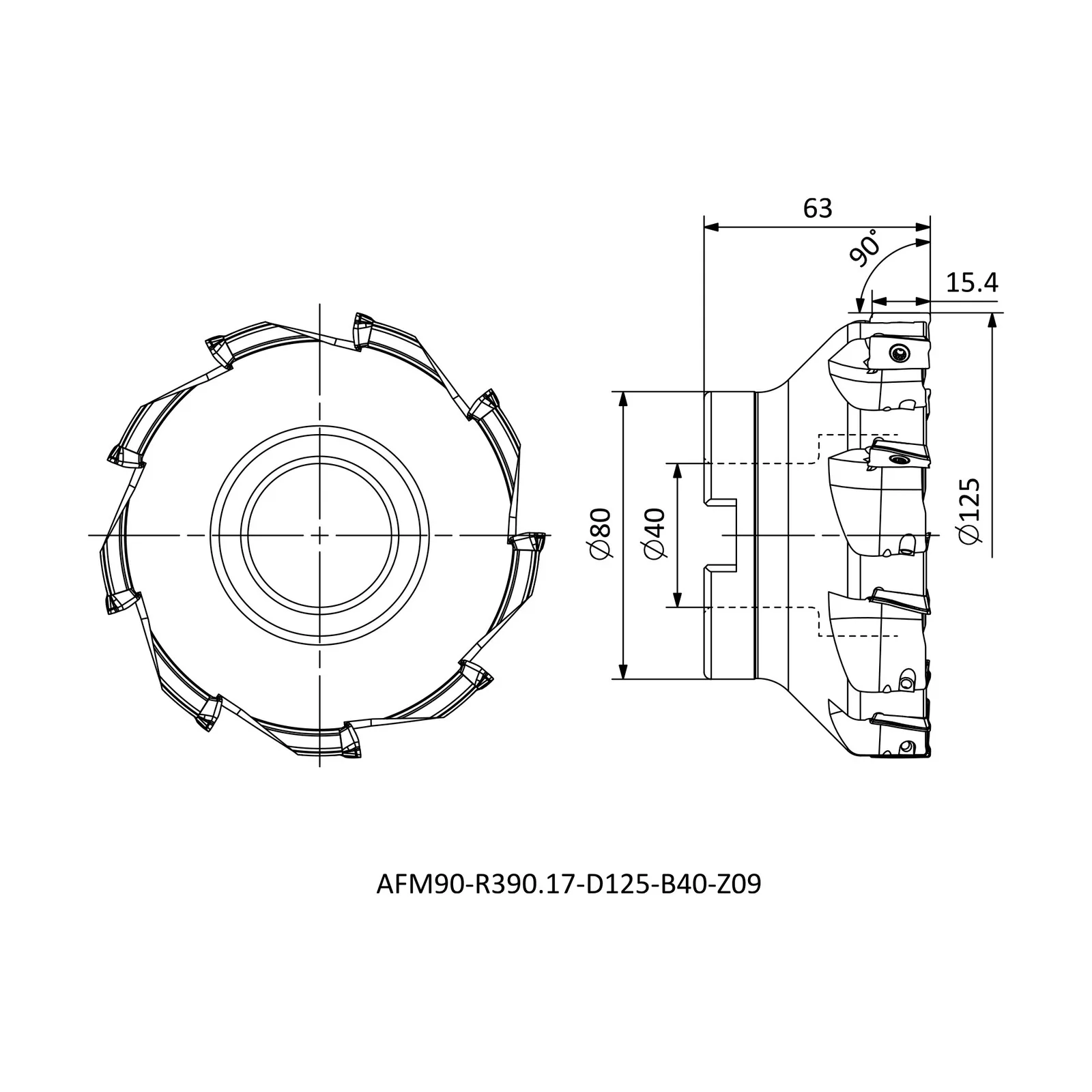 AFM90-R390.17-D125-B40-Z09 &mdash; dimensioned drawing