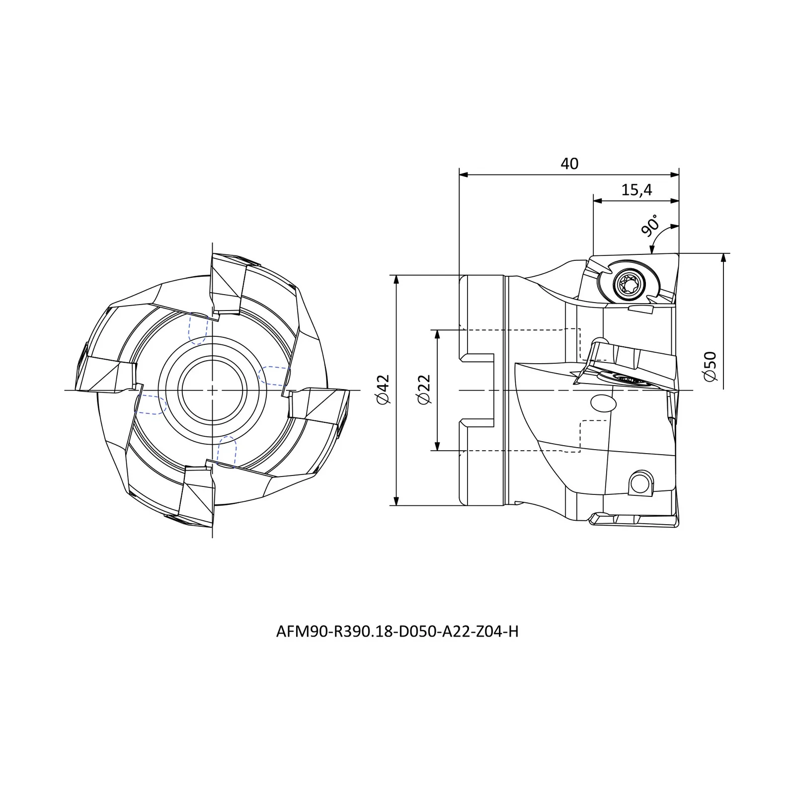 AFM90-R390.18-D050-A22-Z04-H &mdash; dimensioned drawing