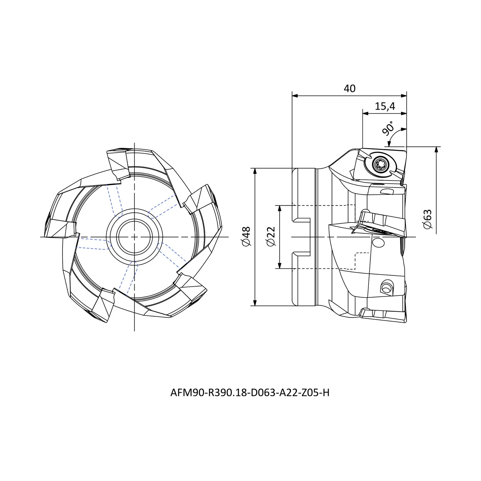 AFM90-R390.18-D063-A22-Z05-H &mdash; dimensioned drawing