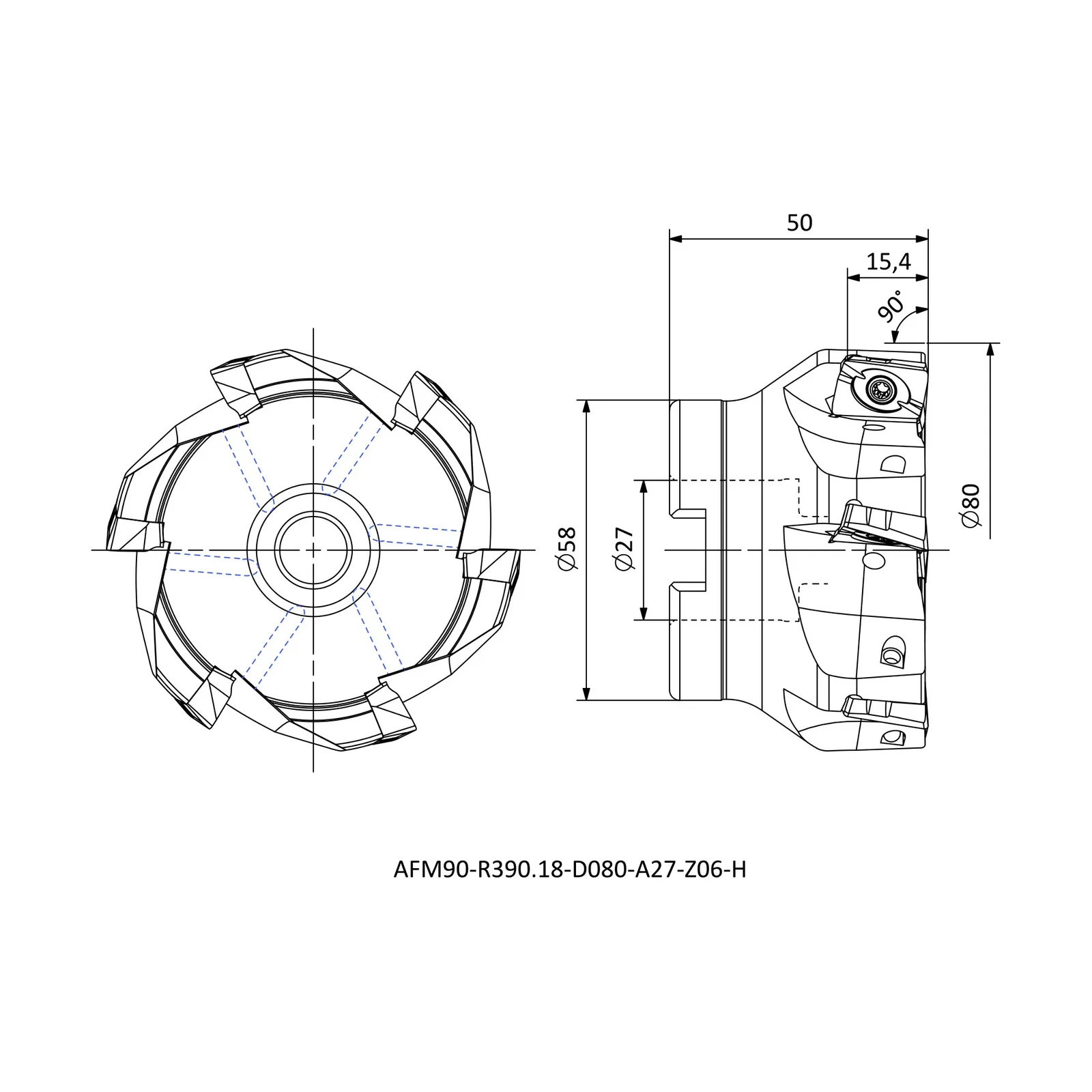 AFM90-R390.18-D080-A27-Z06-H &mdash; dimensioned drawing