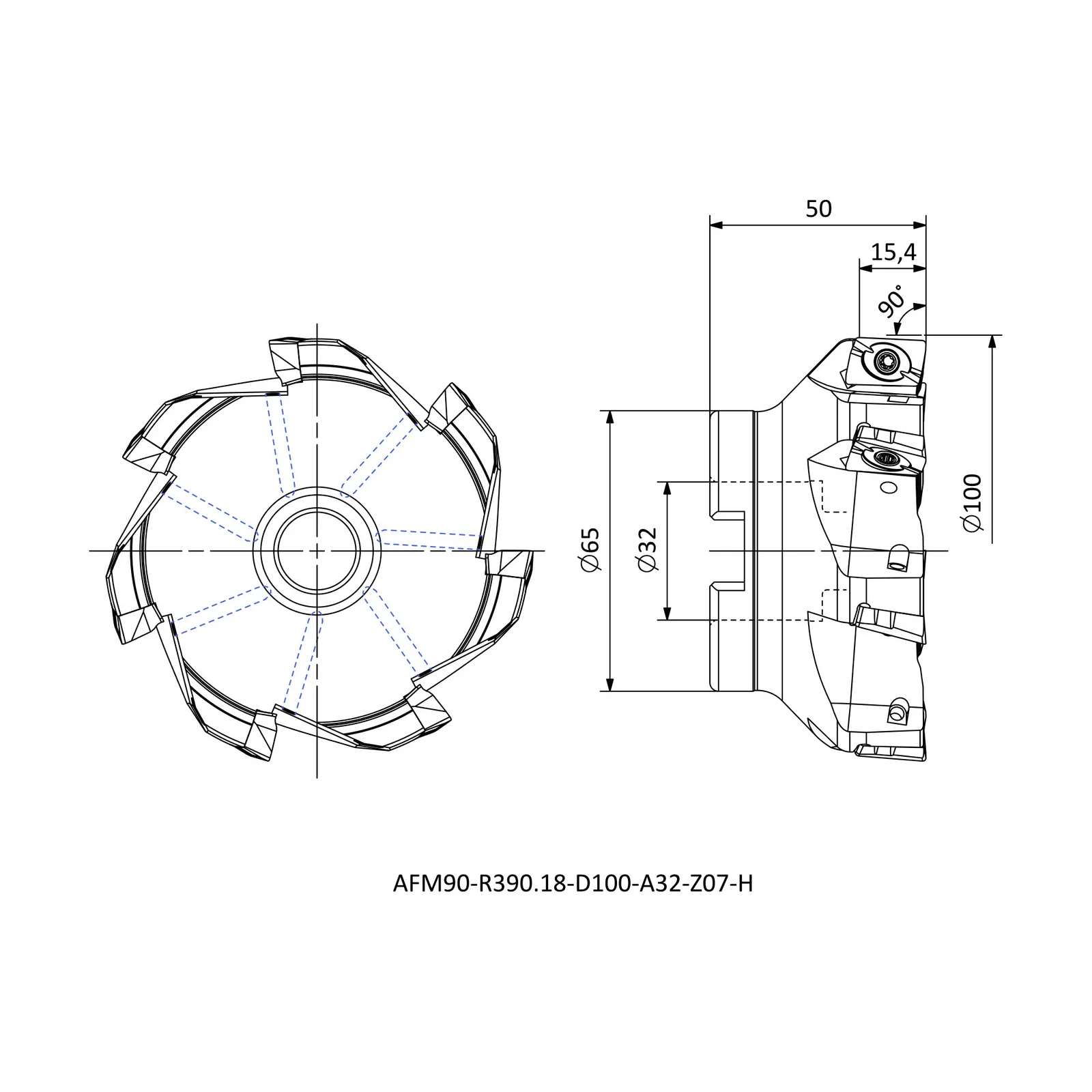 AFM90-R390.18-D100-A32-Z07-H &mdash; dimensioned drawing