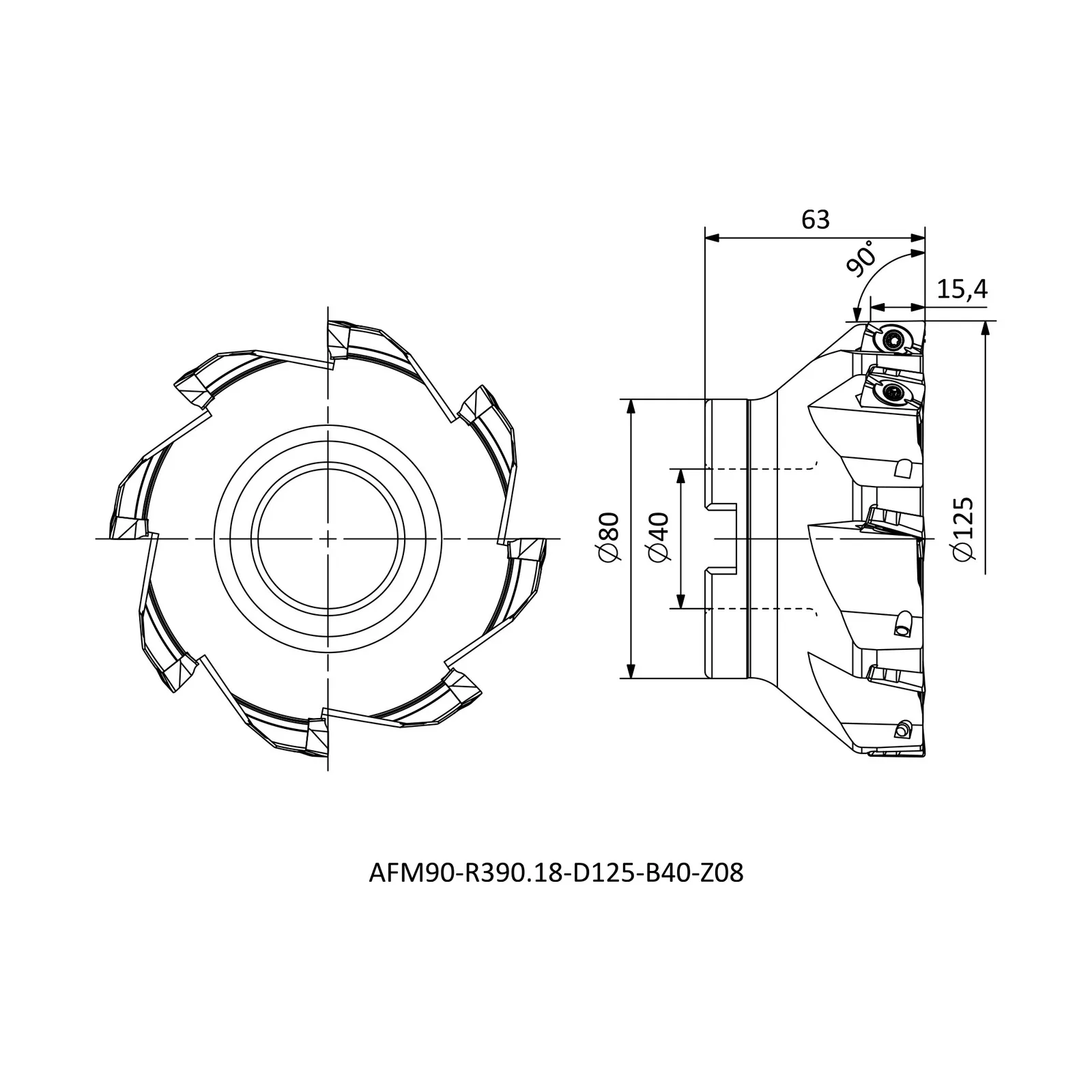 AFM90-R390.18-D125-B40-Z08 &mdash; dimensioned drawing