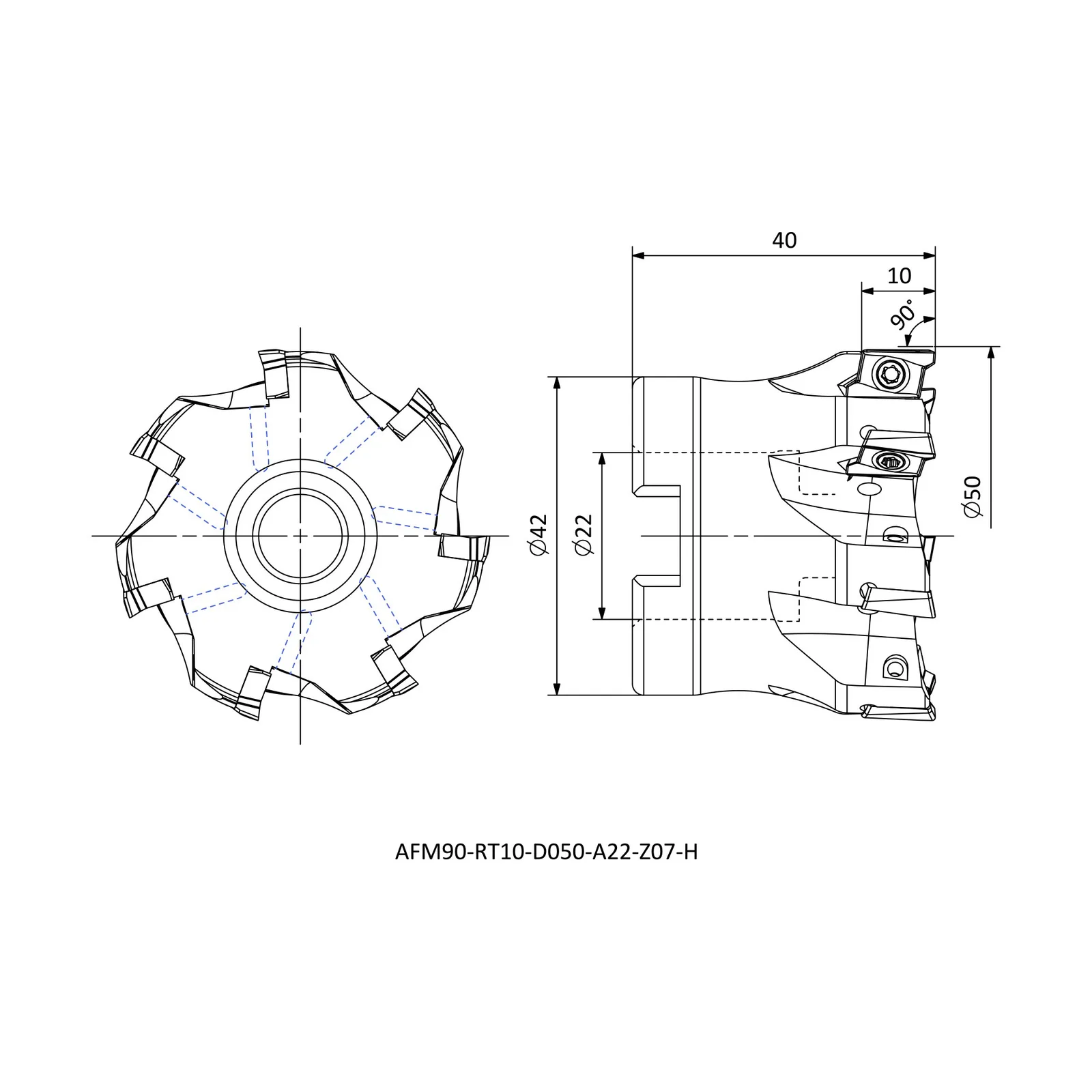 AFM90-RT10-D050-A22-Z07-H &mdash; dimensioned drawing