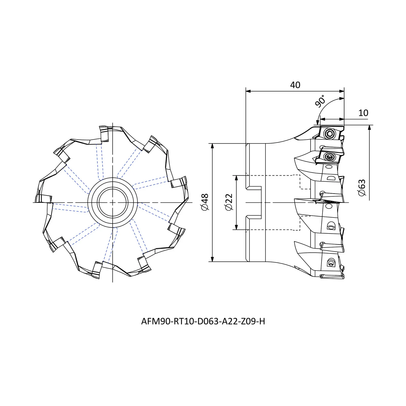 AFM90-RT10-D063-A22-Z09-H &mdash; dimensioned drawing
