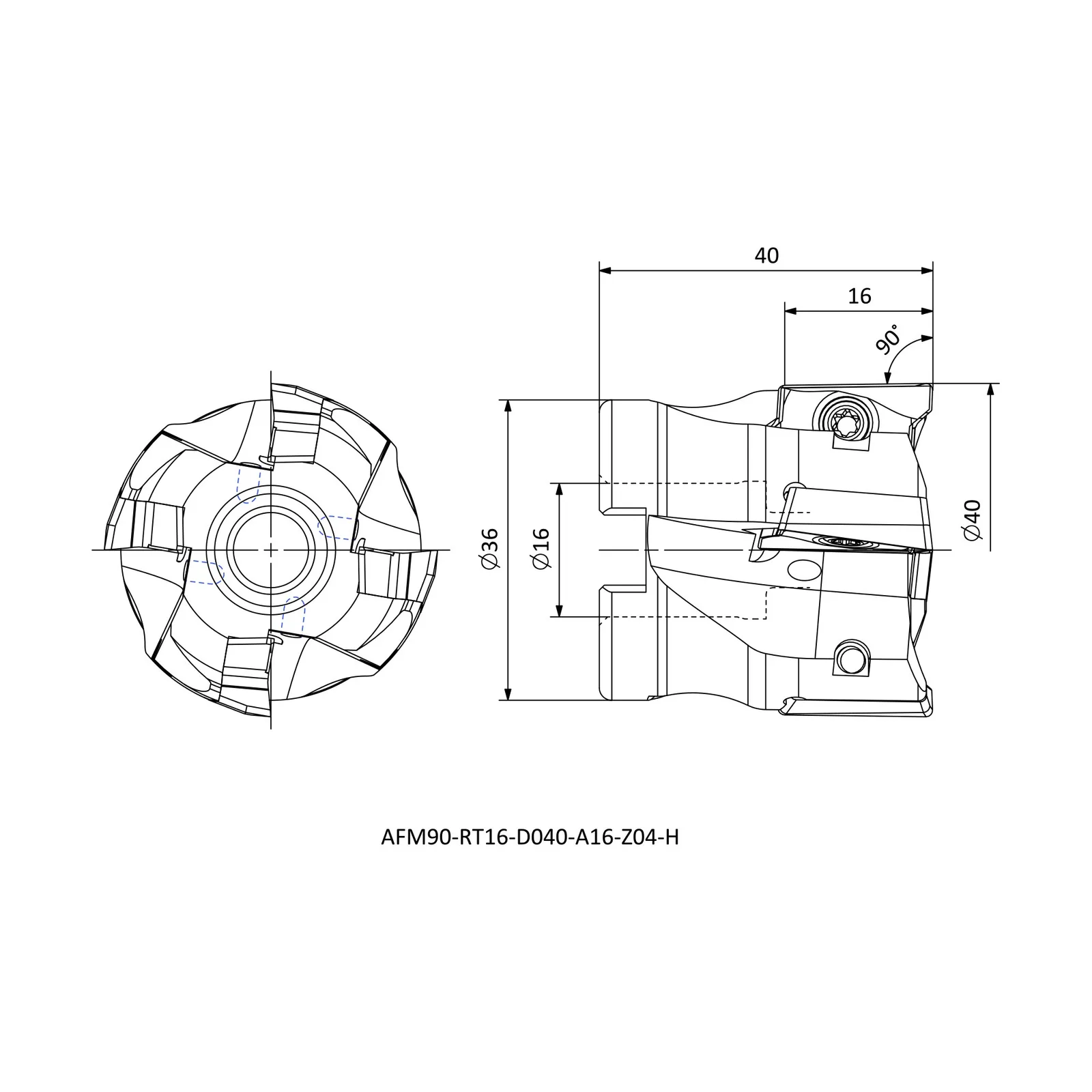 AFM90-RT16-D040-A16-Z04-H &mdash; dimensioned drawing