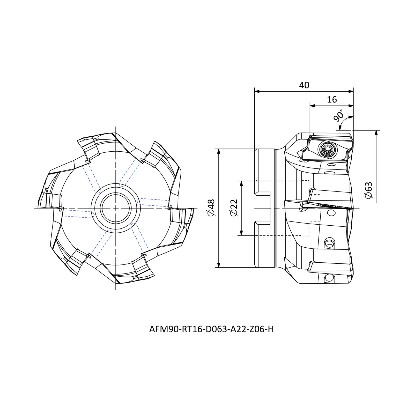 AFM90-RT16-D063-A22-Z06-H &mdash; dimensioned drawing