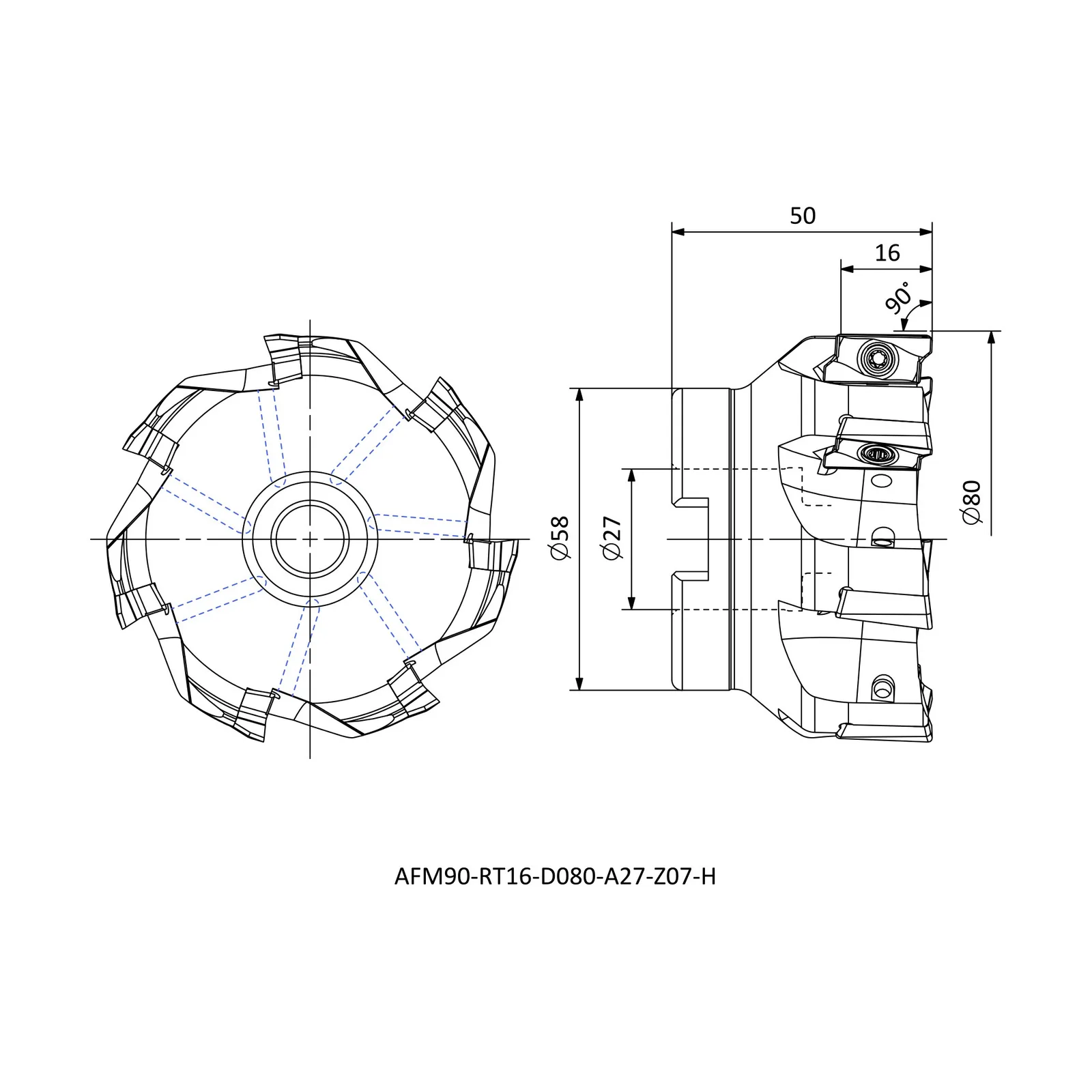 AFM90-RT16-D080-A27-Z07-H &mdash; dimensioned drawing