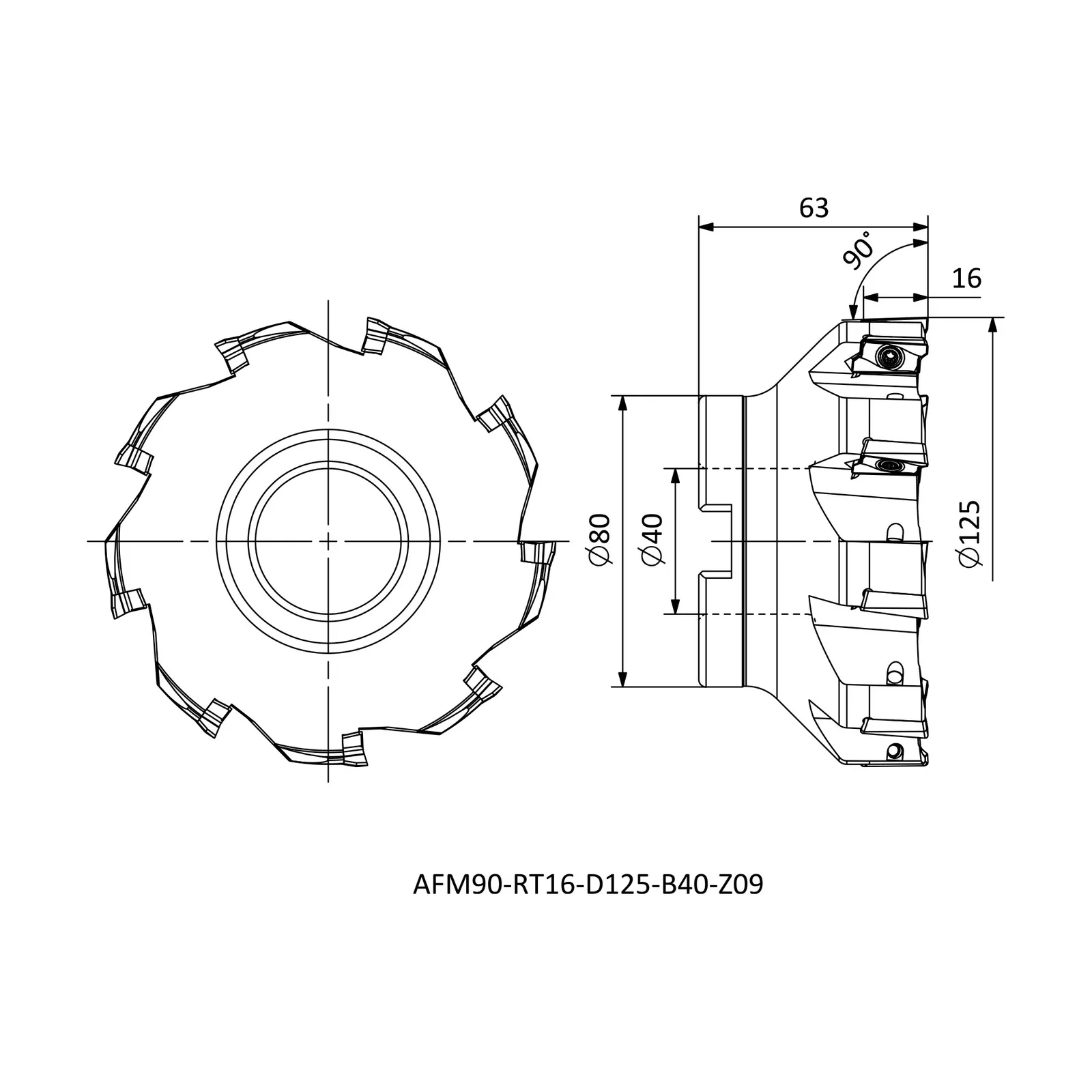 AFM90-RT16-D125-B40-Z09 &mdash; dimensioned drawing