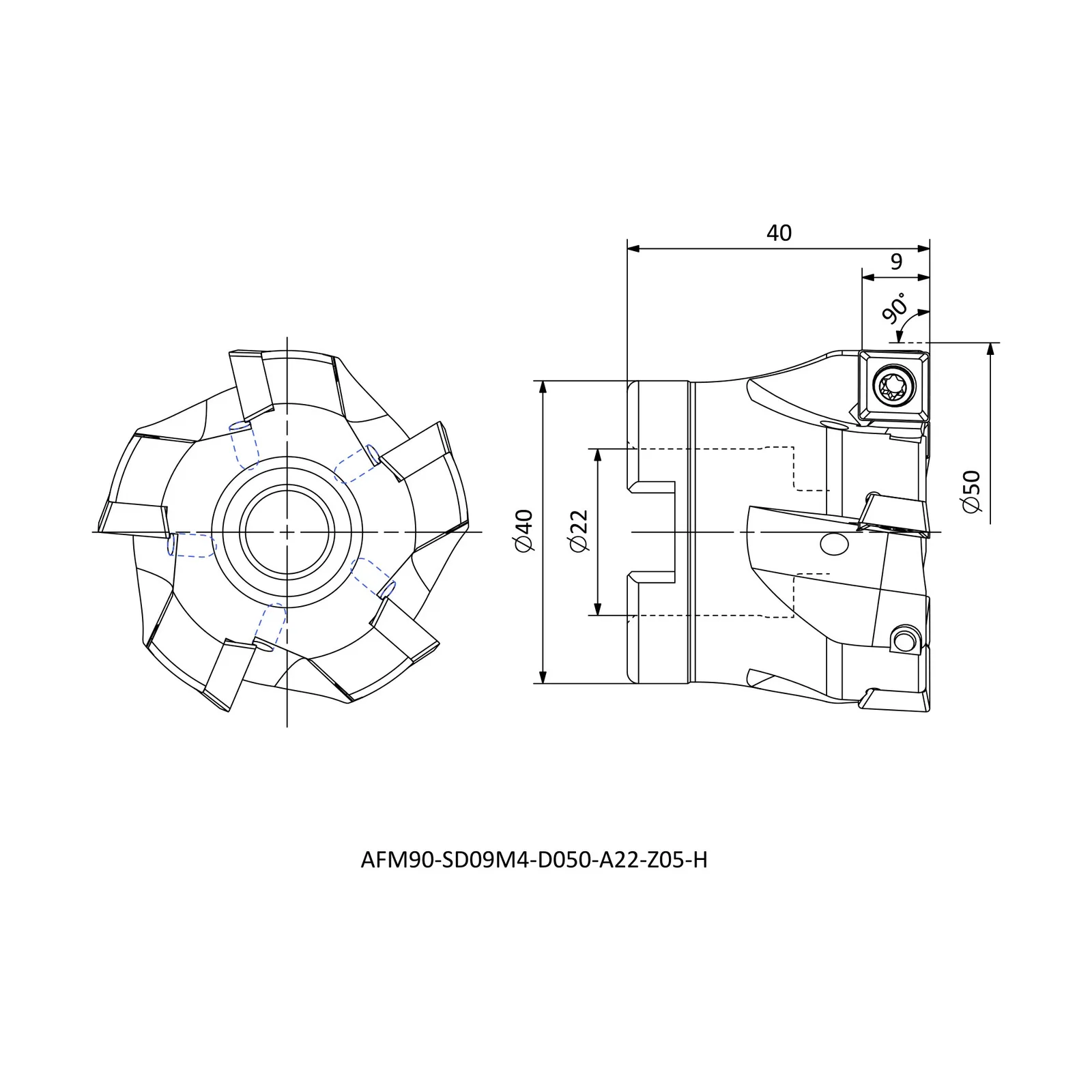 AFM90-SD09M4-D050-A22-Z05-H &mdash; dimensioned drawing
