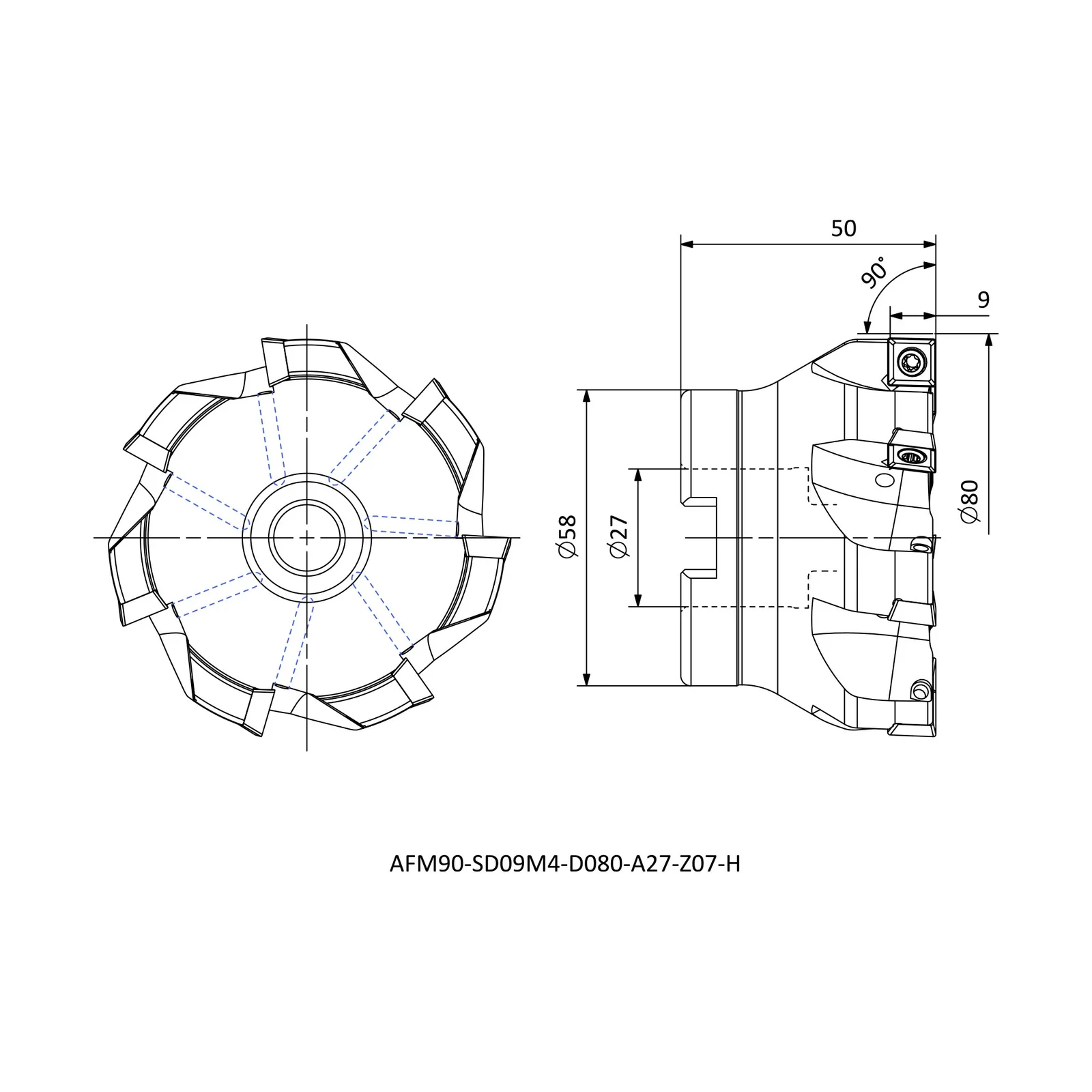 AFM90-SD09M4-D080-A27-Z07-H &mdash; dimensioned drawing