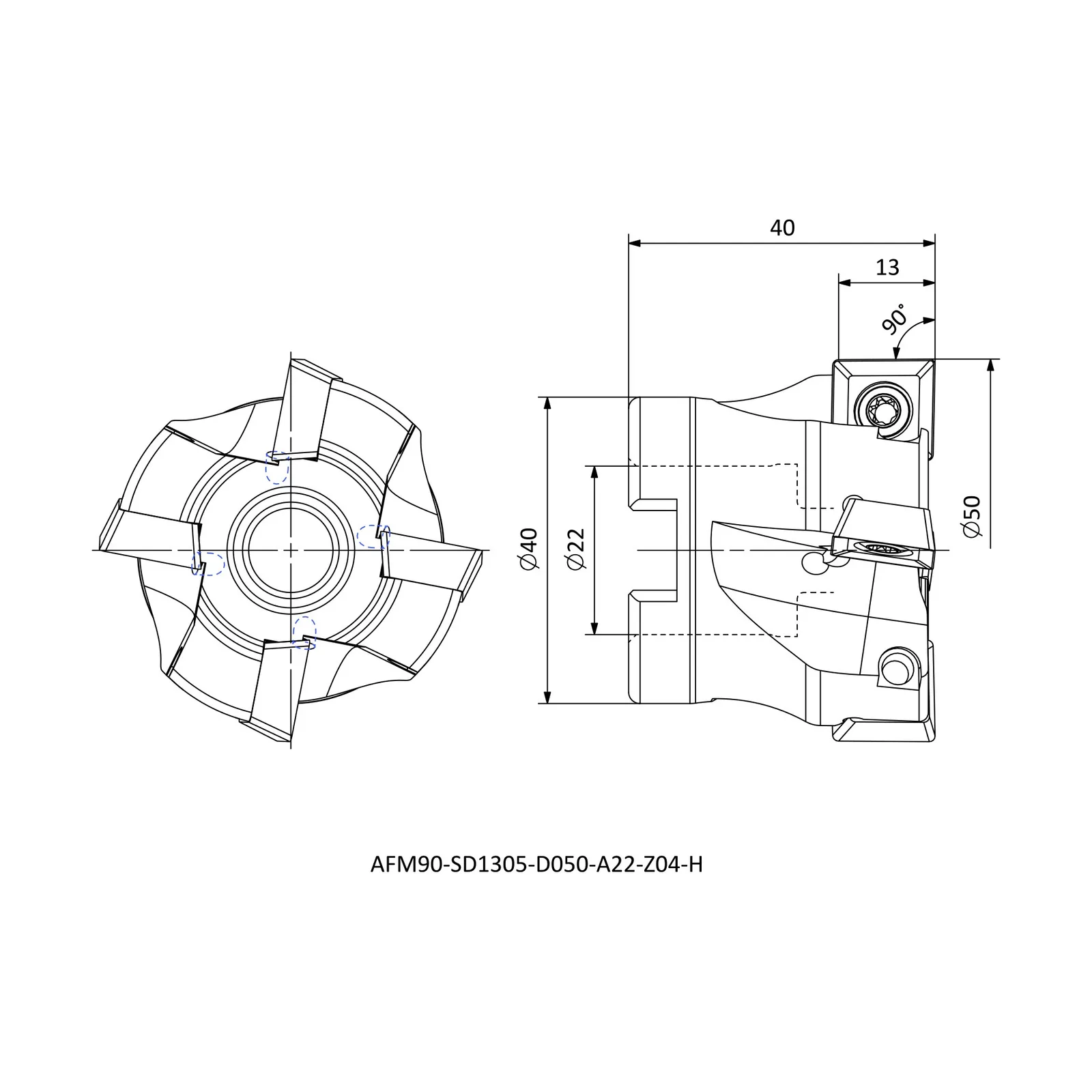 AFM90-SD1305-D050-A22-Z04-H &mdash; dimensioned drawing
