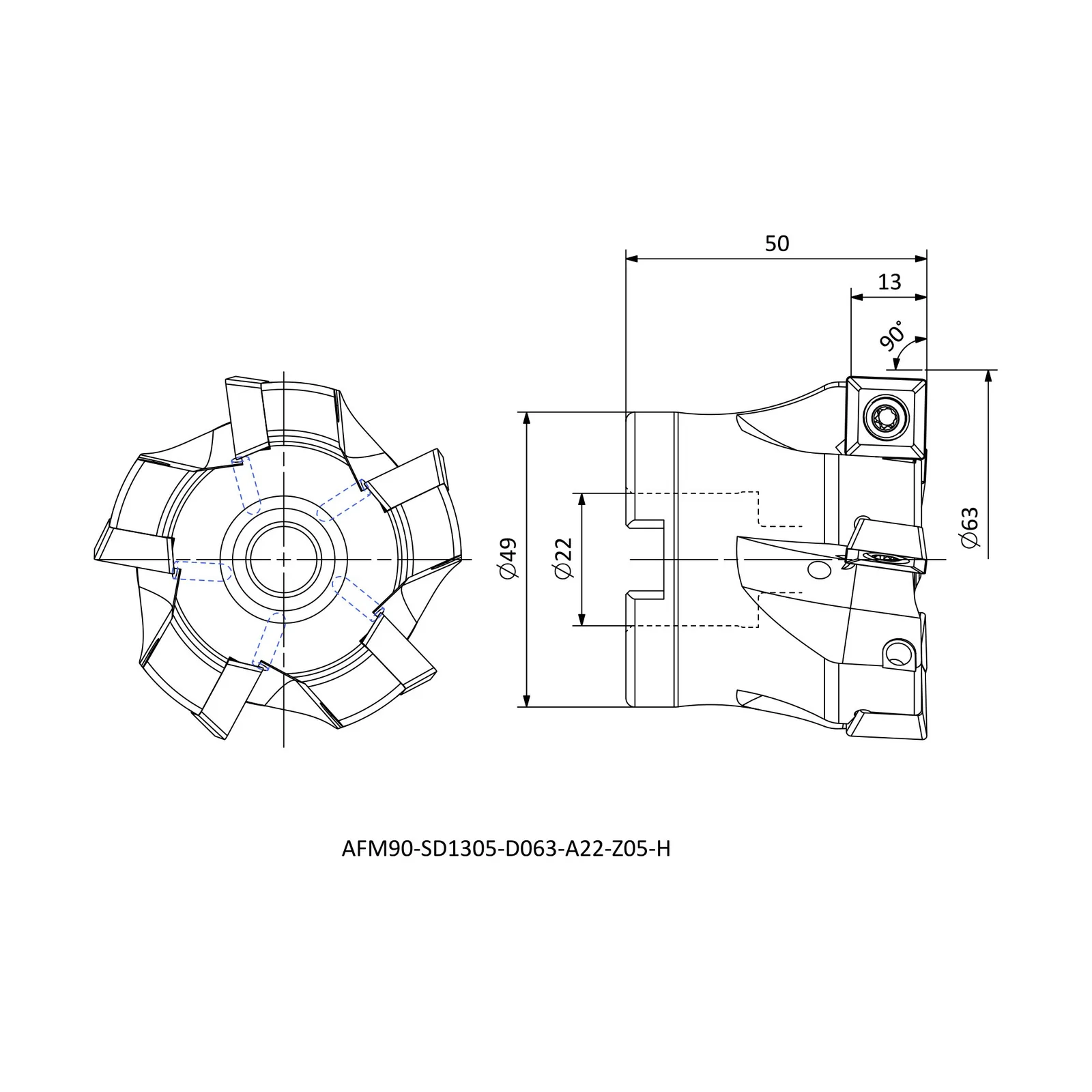AFM90-SD1305-D063-A22-Z05-H &mdash; dimensioned drawing