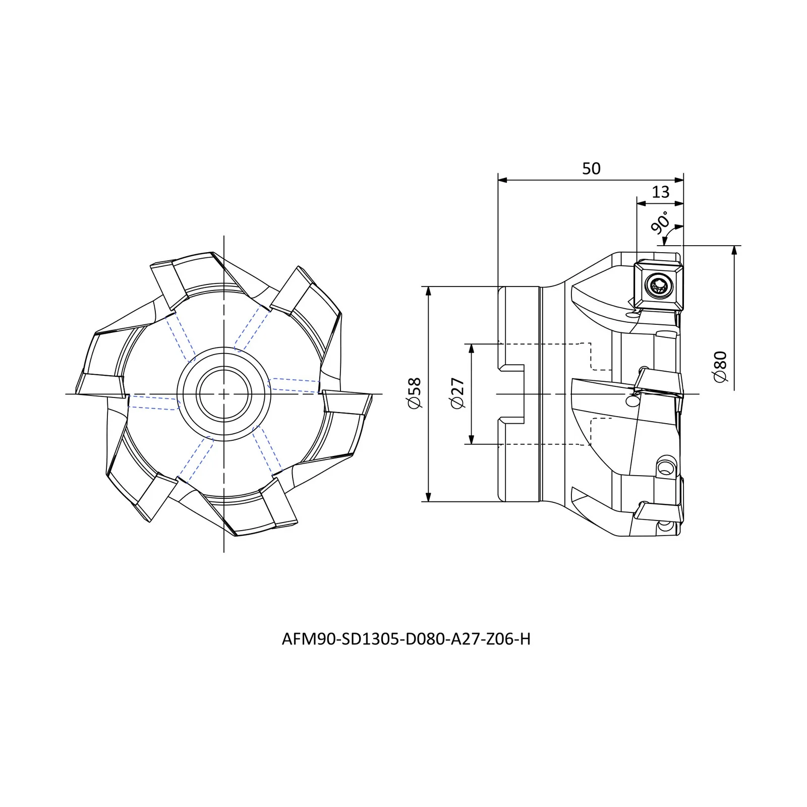 AFM90-SD1305-D080-A27-Z06-H &mdash; dimensioned drawing