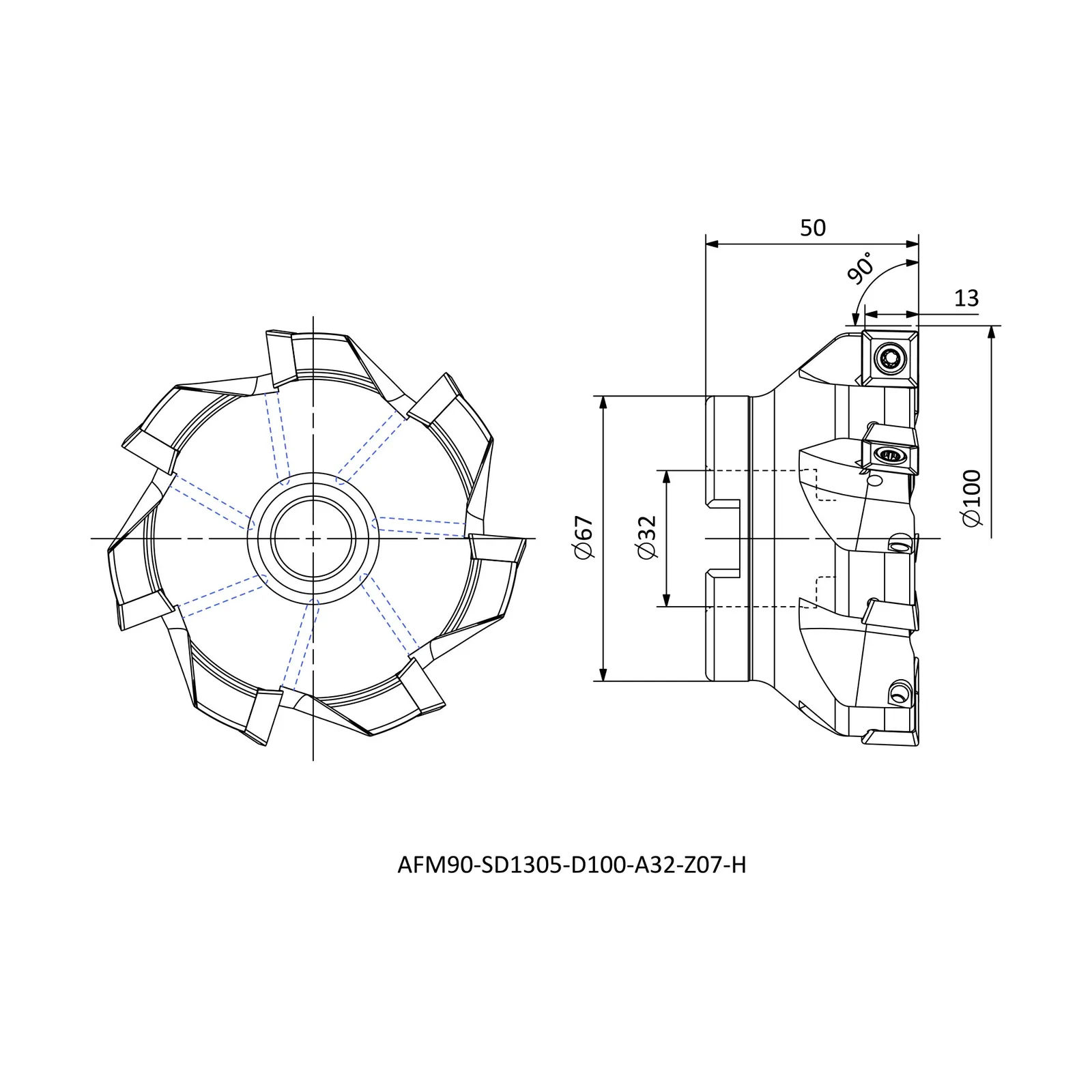 AFM90-SD1305-D100-A32-Z07-H &mdash; dimensioned drawing