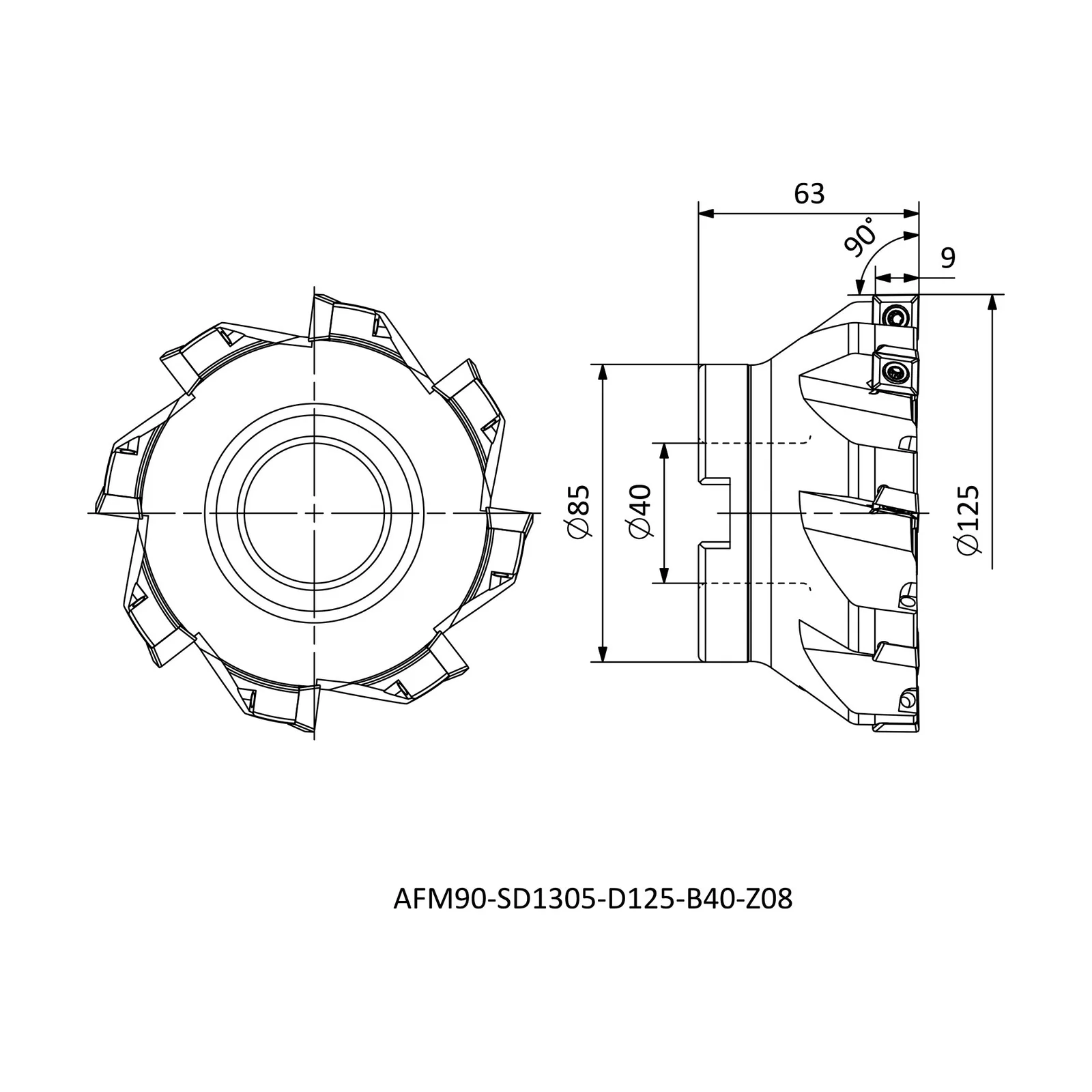 AFM90-SD1305-D125-B40-Z08 &mdash; dimensioned drawing