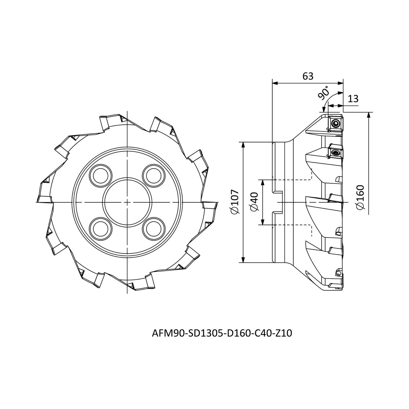 AFM90-SD1305-D160-C40-Z10 &mdash; dimensioned drawing