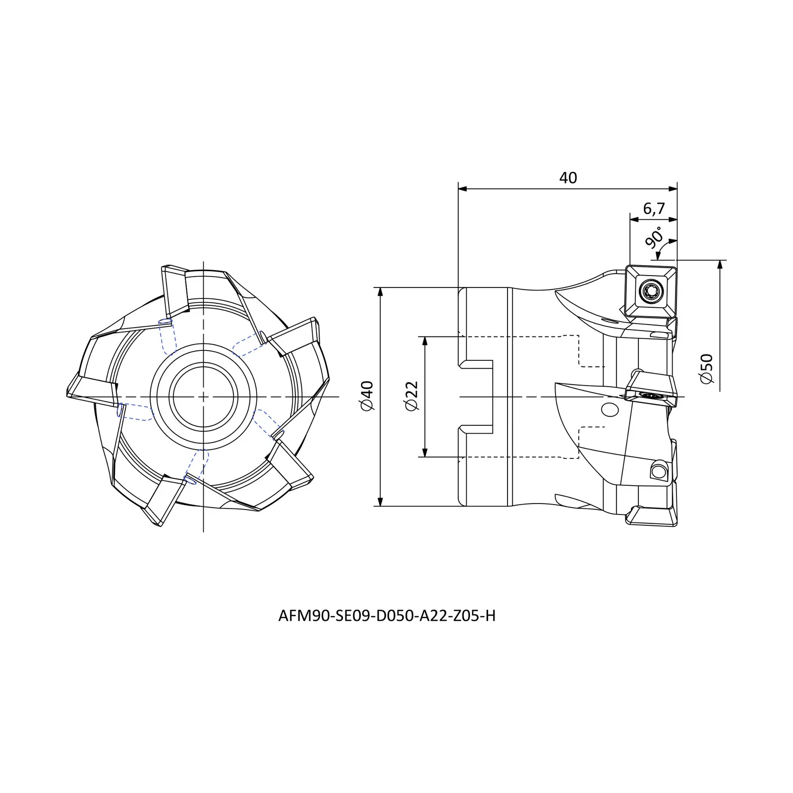 AFM90-SE09-D050-A22-Z05-H &mdash; dimensioned drawing