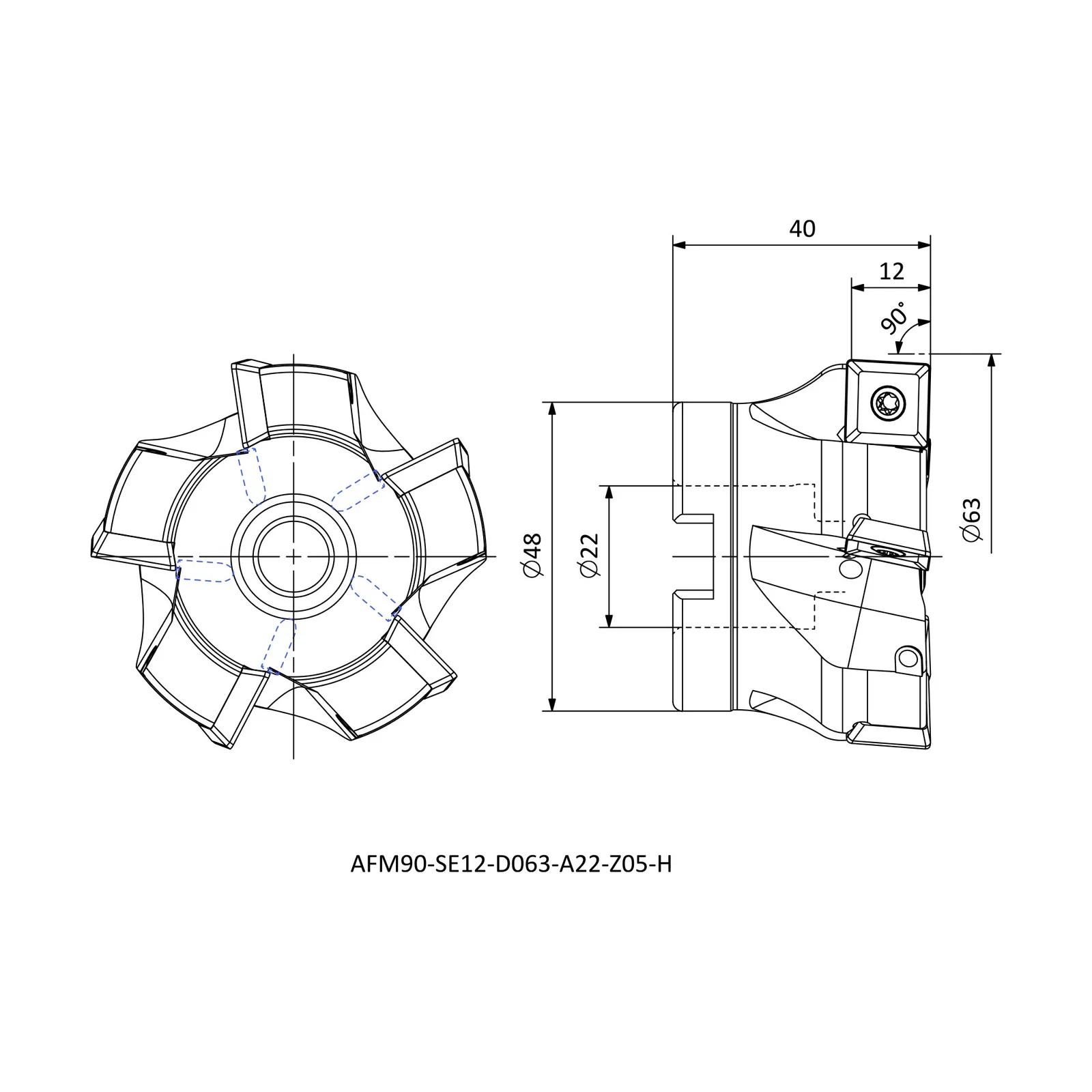 AFM90-SE12-D063-A22-Z05-H &mdash; dimensioned drawing